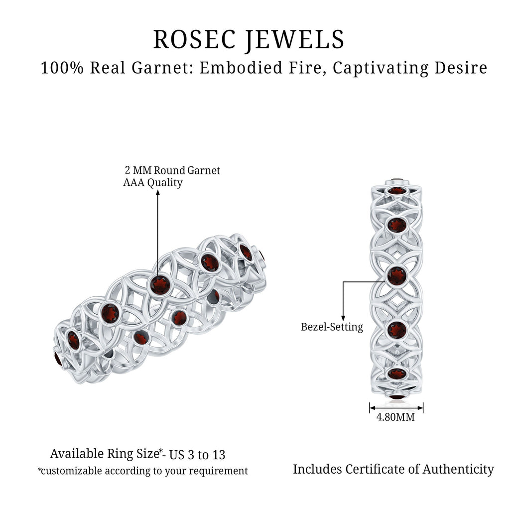 Certified Natural Garnet Flower Wedding Band