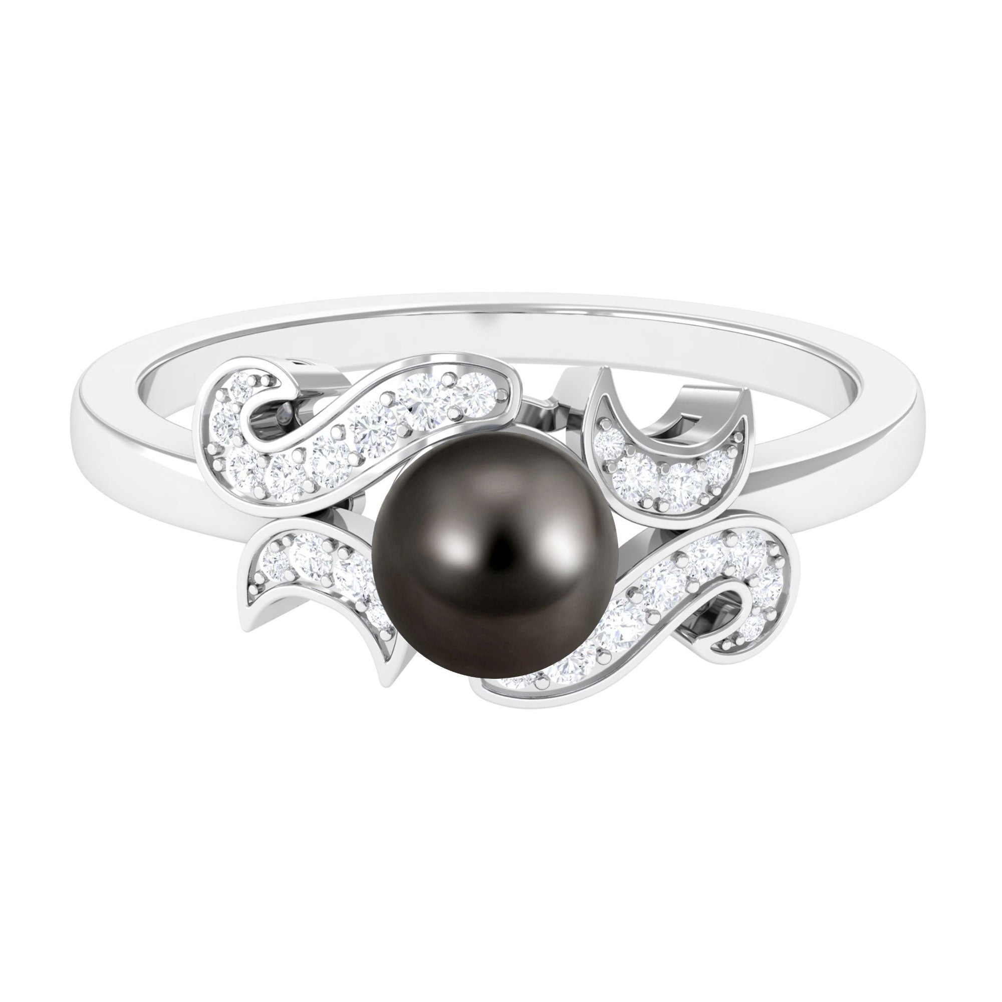 Designer Tahitian Pearl Engagement Ring with Diamond