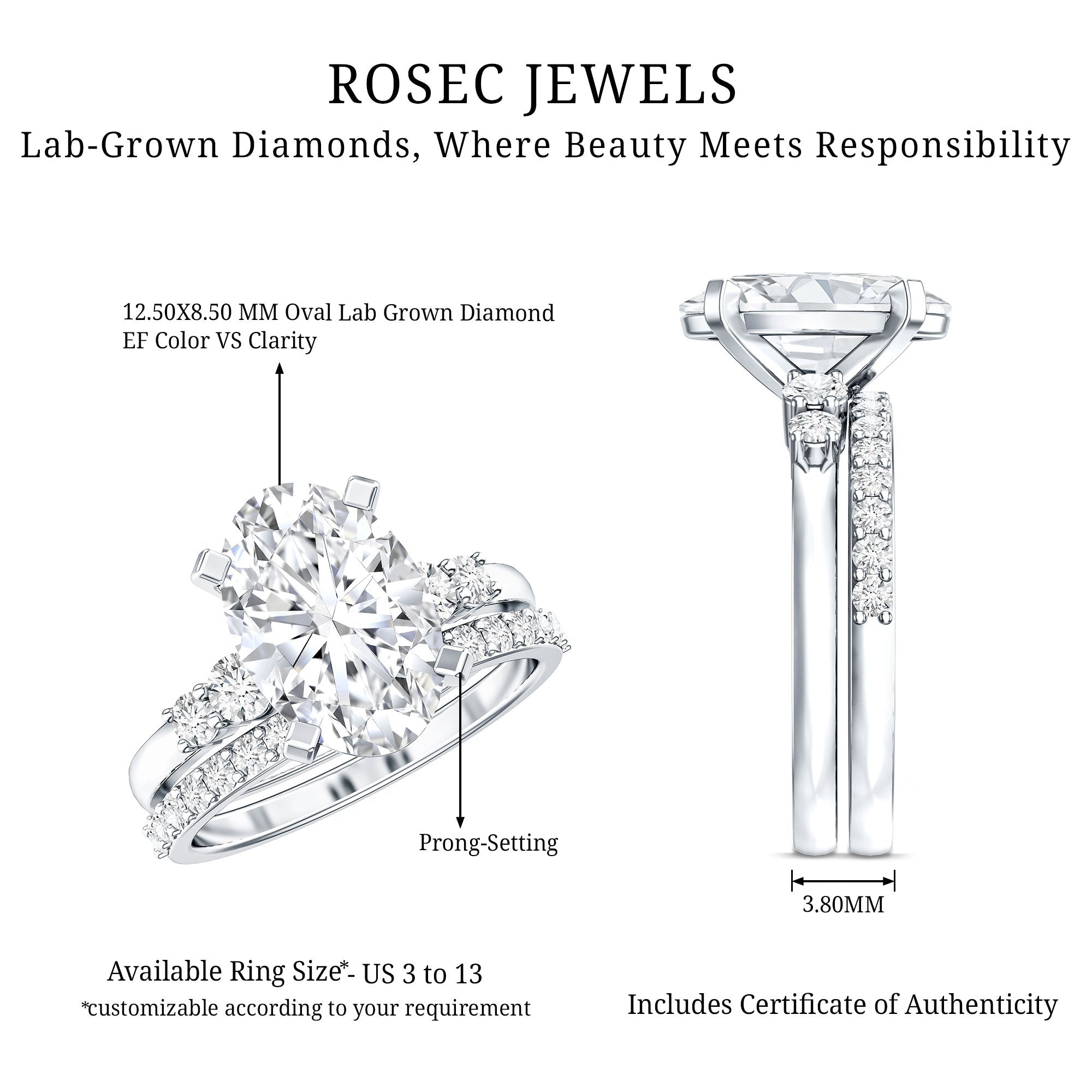 4 Carat Oval Wedding Ring Set with IGI Certified Lab Grown Diamond