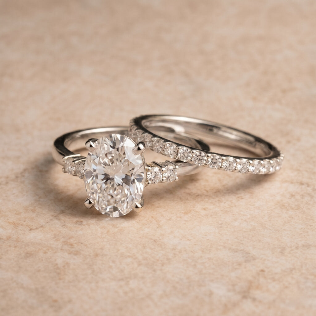 4 Carat Oval Wedding Ring Set with IGI Certified Lab Grown Diamond