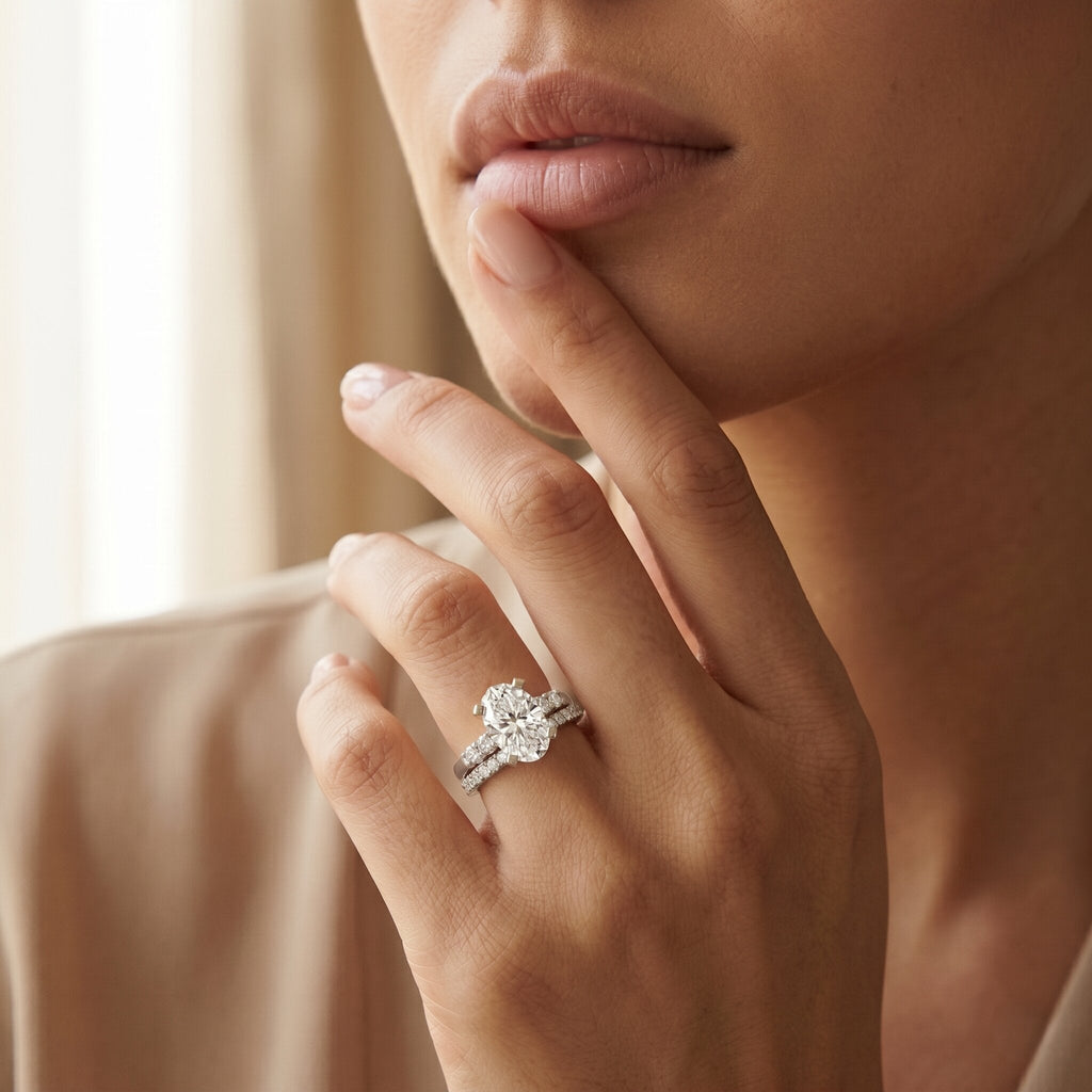 4 Carat Oval Wedding Ring Set with IGI Certified Lab Grown Diamond