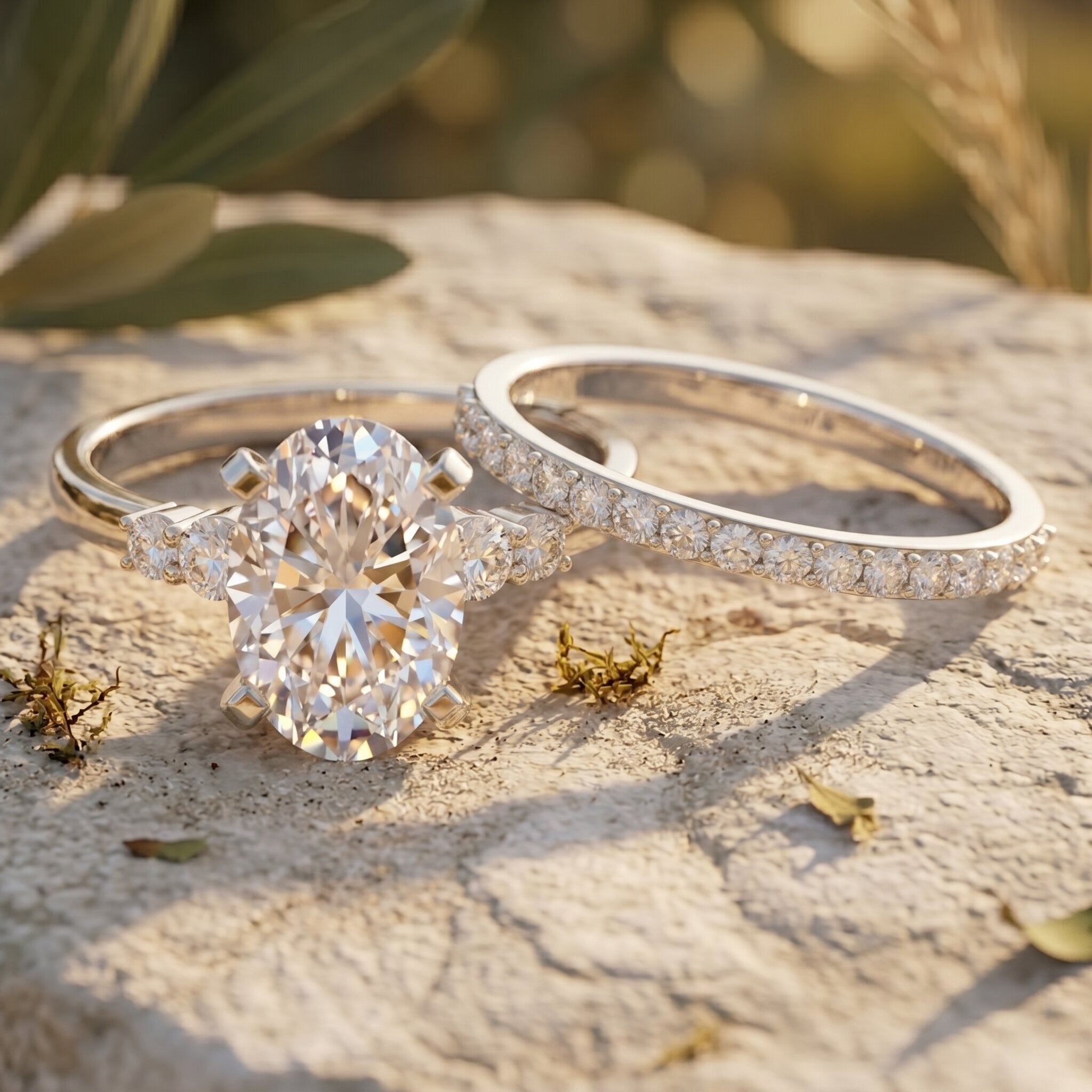 4 Carat Oval Wedding Ring Set with IGI Certified Lab Grown Diamond