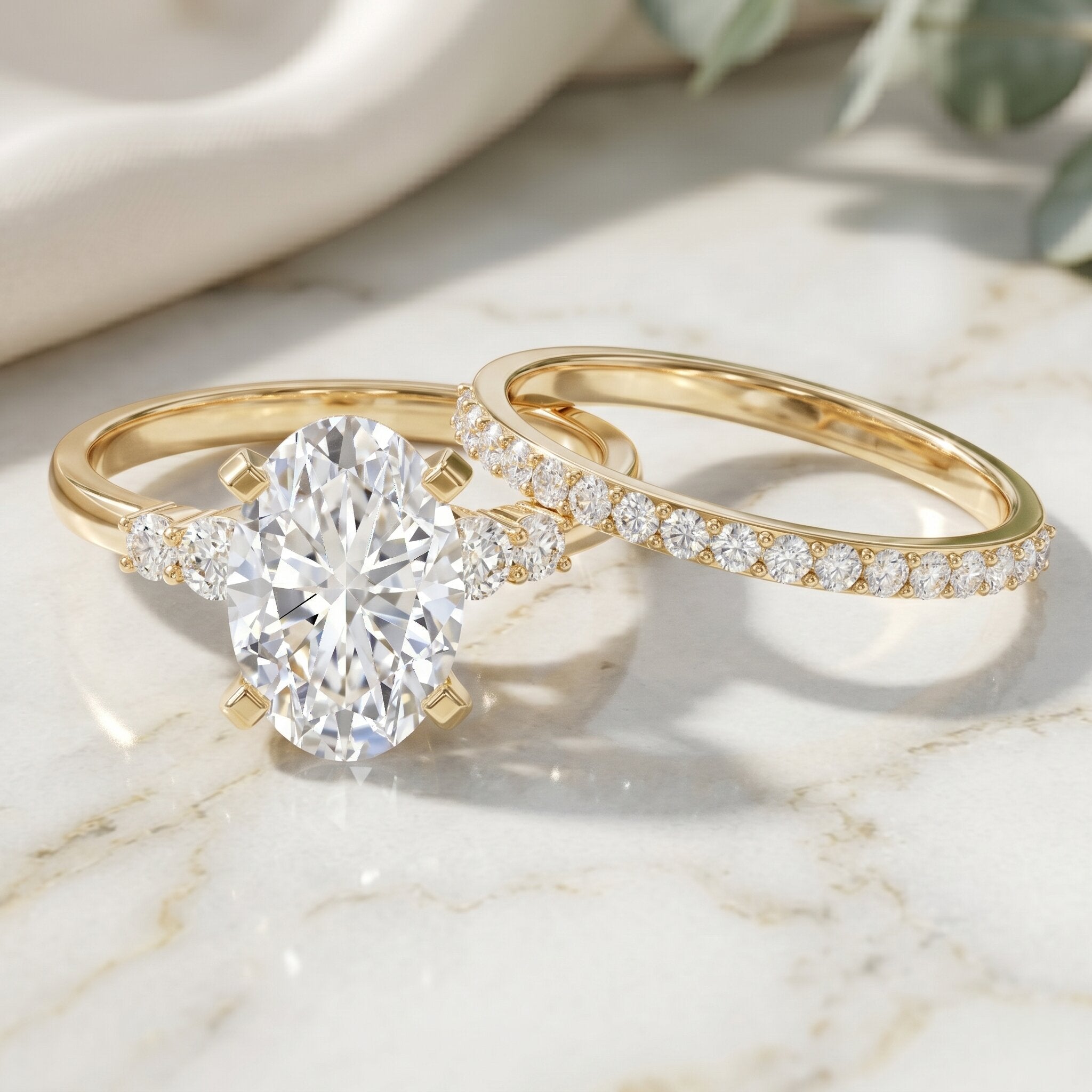 4 Carat Oval Wedding Ring Set with IGI Certified Lab Grown Diamond
