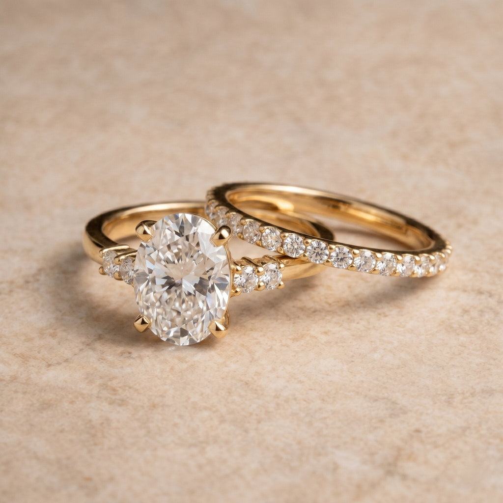 4 Carat Oval Wedding Ring Set with IGI Certified Lab Grown Diamond
