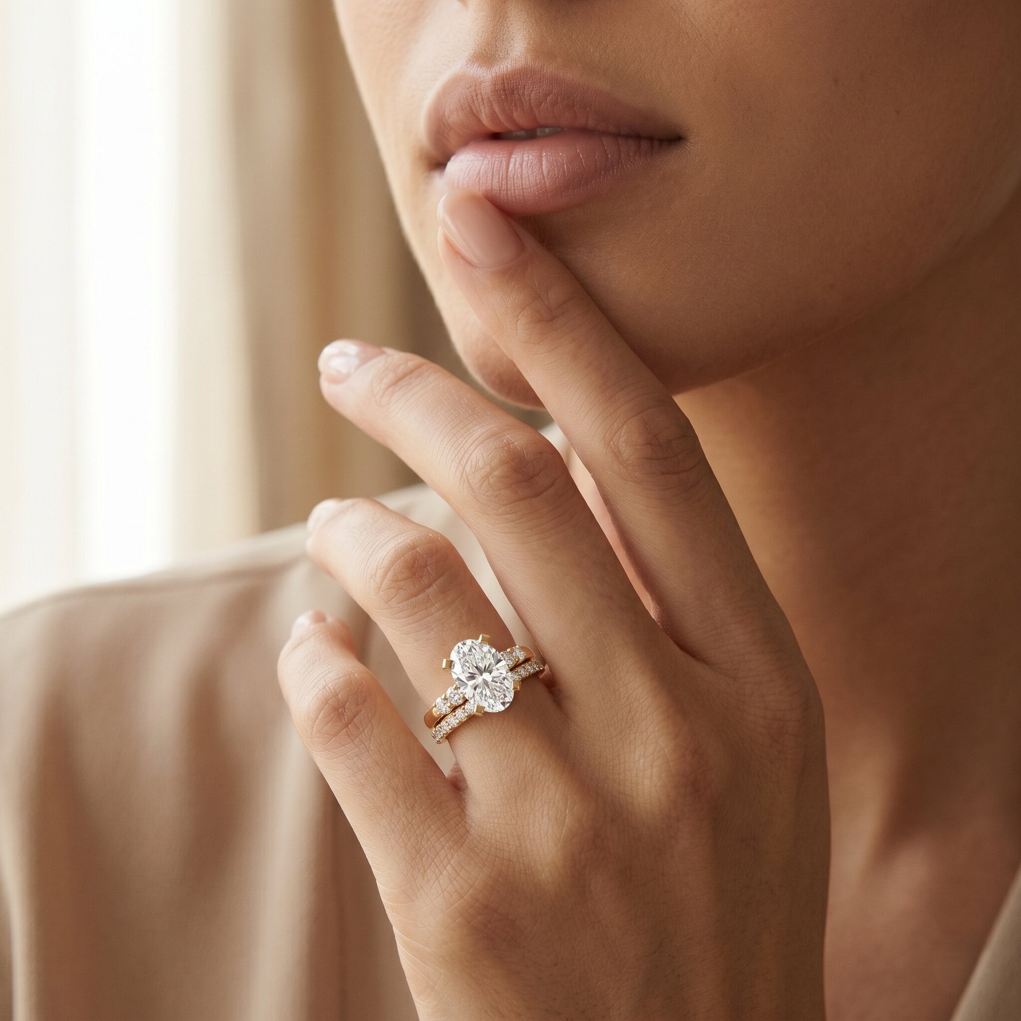 4 Carat Oval Wedding Ring Set with IGI Certified Lab Grown Diamond