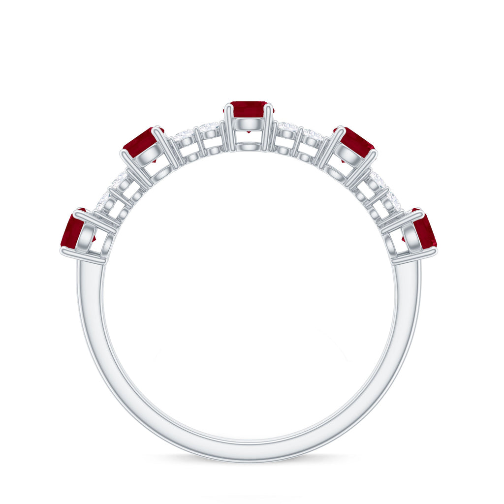 Real Ruby Diamond Half Eternity Ring for Anniversary