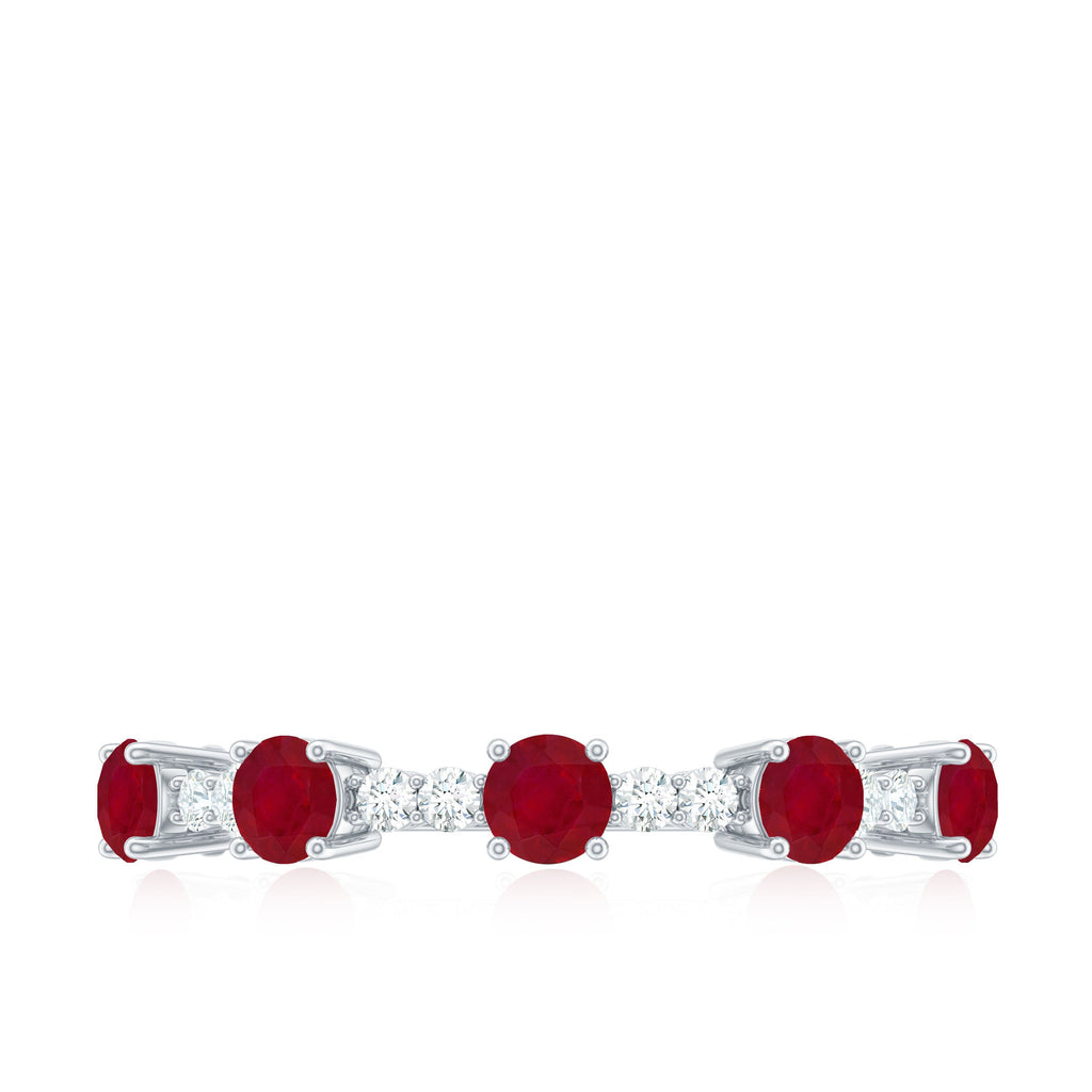 Real Ruby Diamond Half Eternity Ring for Anniversary