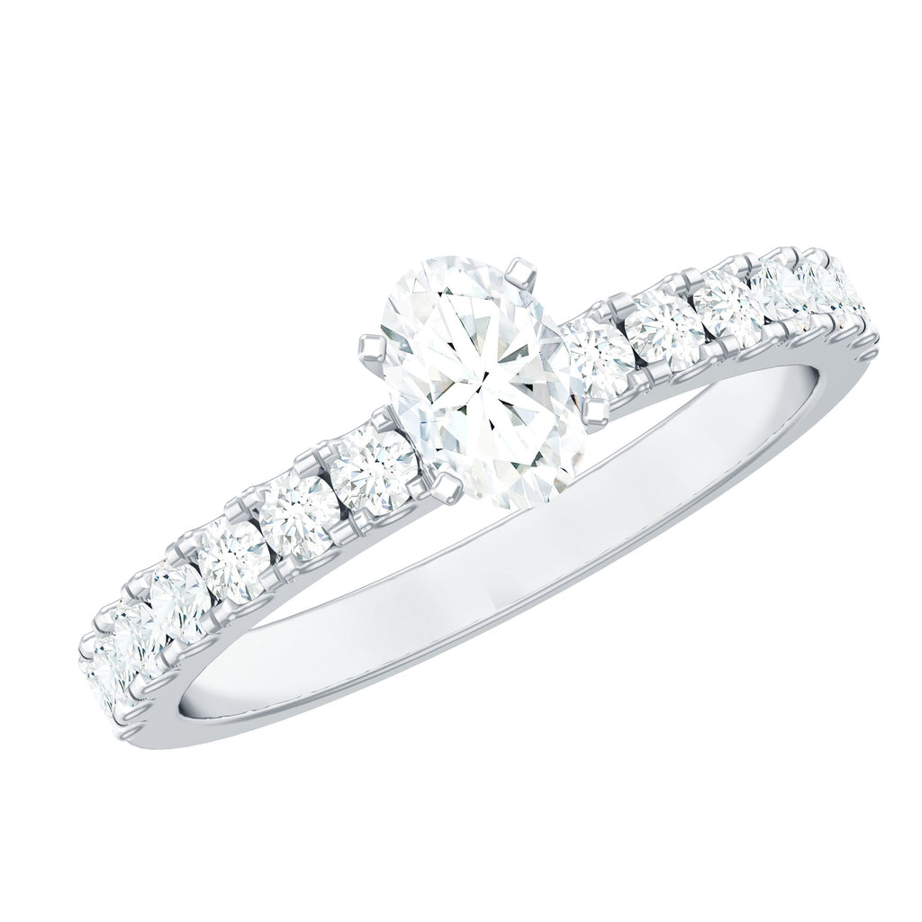 0.4 Carat Cubic Zirconia Oval Engagement Ring with Side Stones