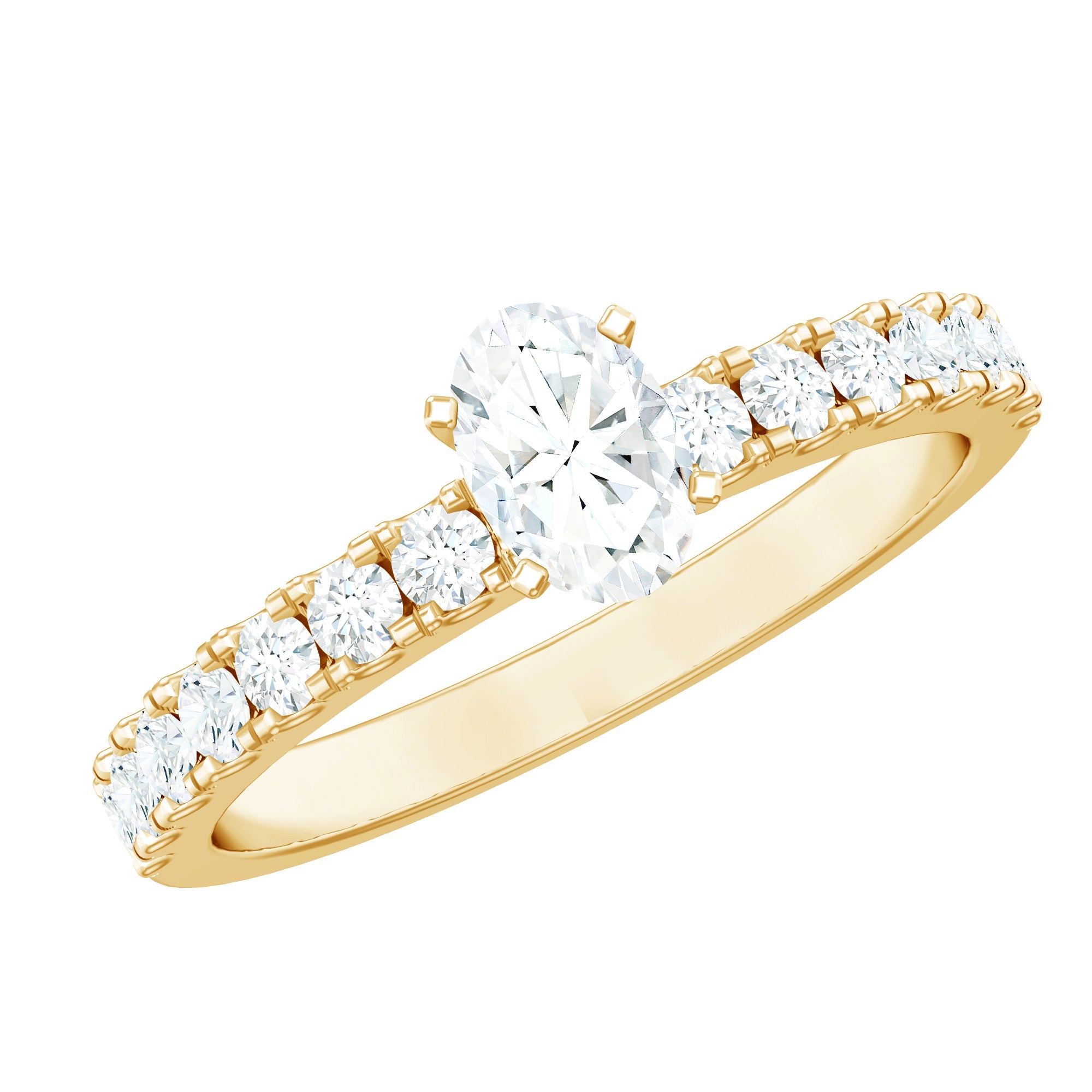 0.4 Carat Cubic Zirconia Oval Engagement Ring with Side Stones