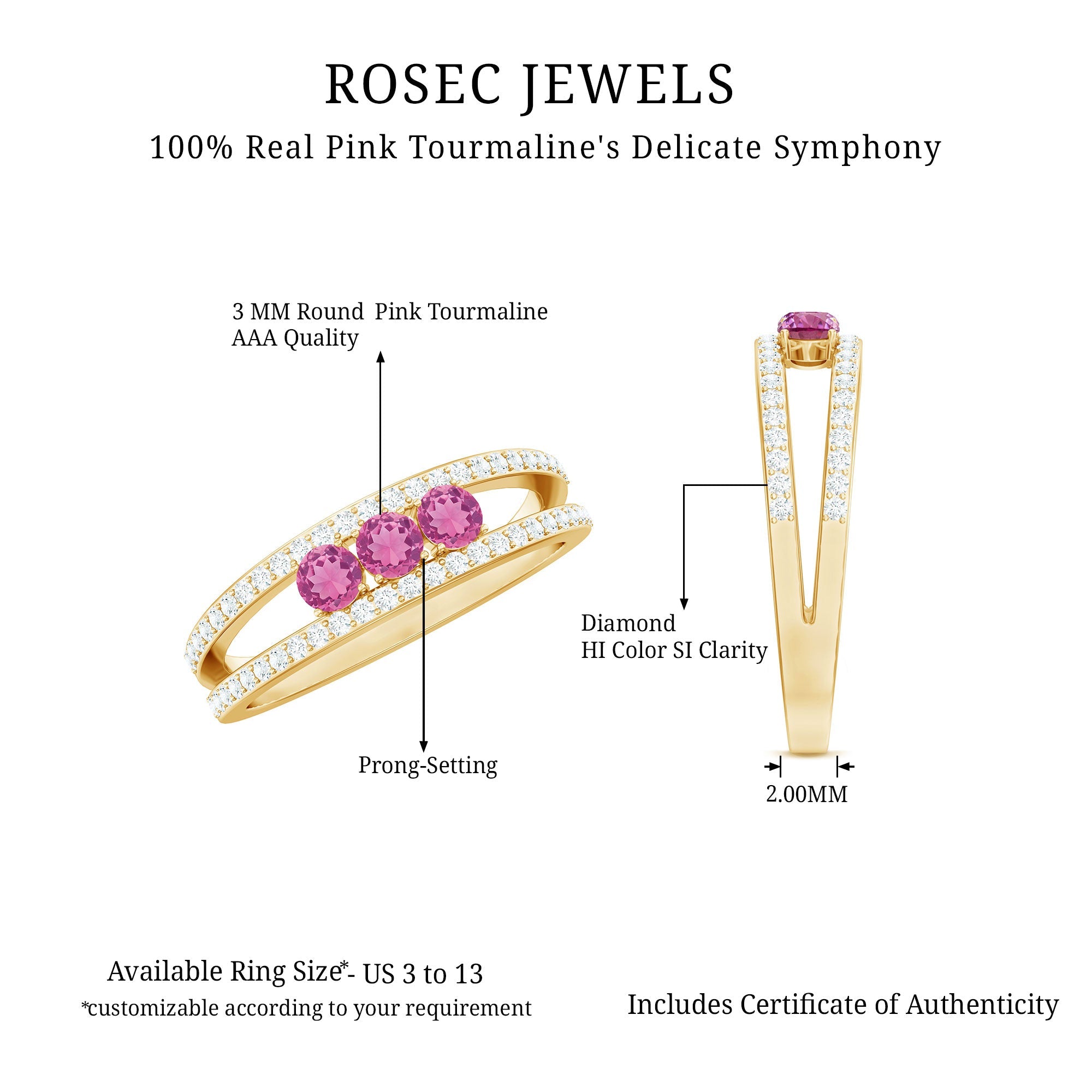 Pink Tourmaline and Diamond Anniversary Ring in Split Shank