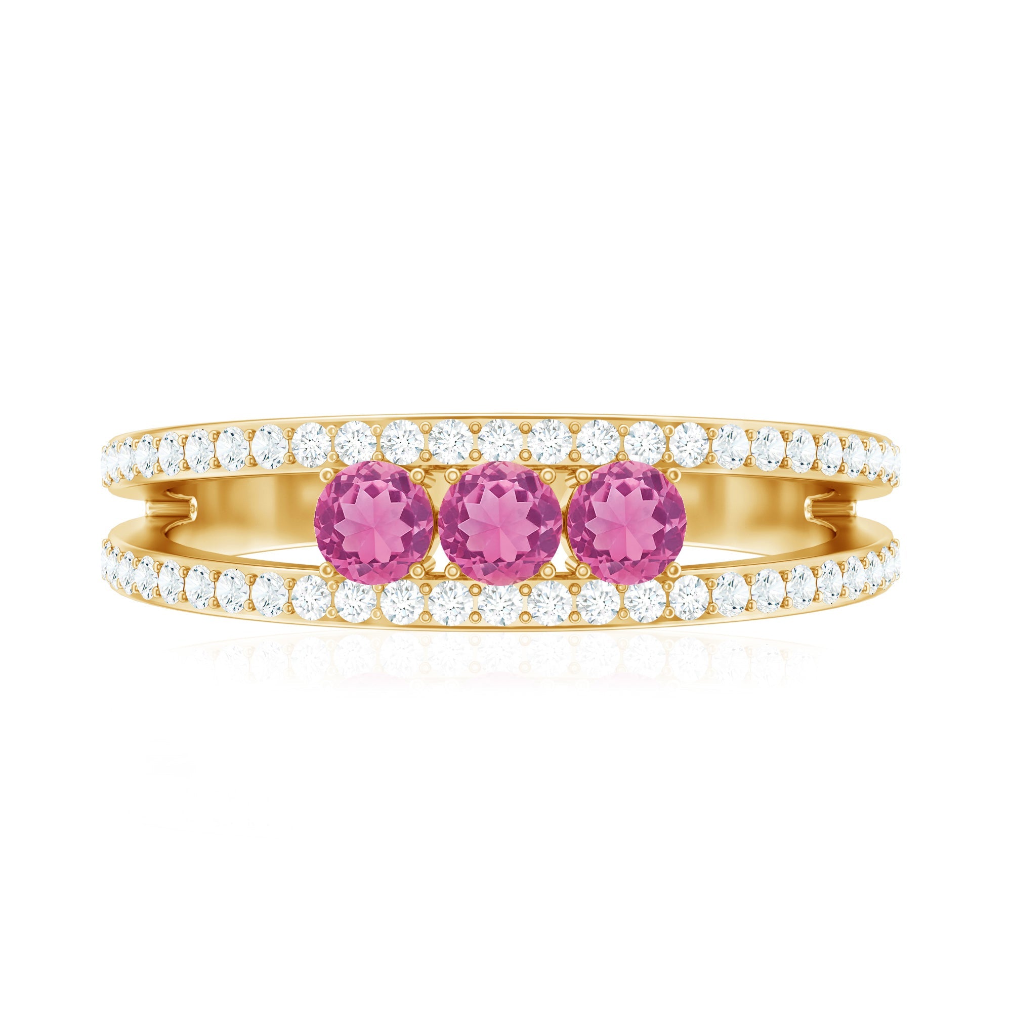 Pink Tourmaline and Diamond Anniversary Ring in Split Shank