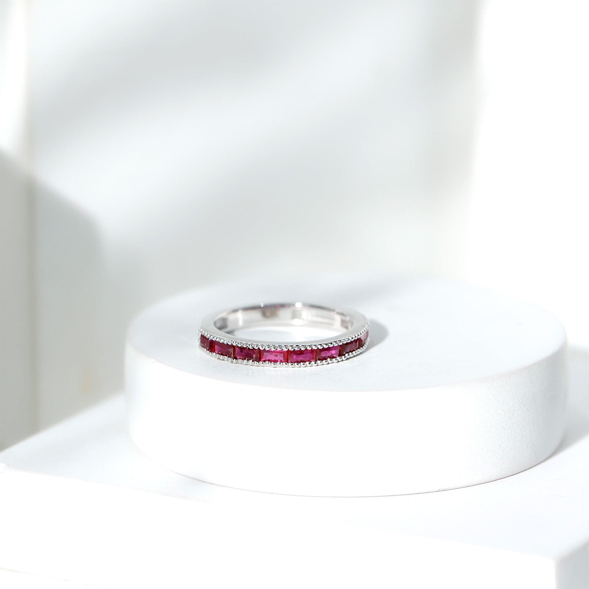 Natural Baguette Ruby Half Eternity Ring for Women