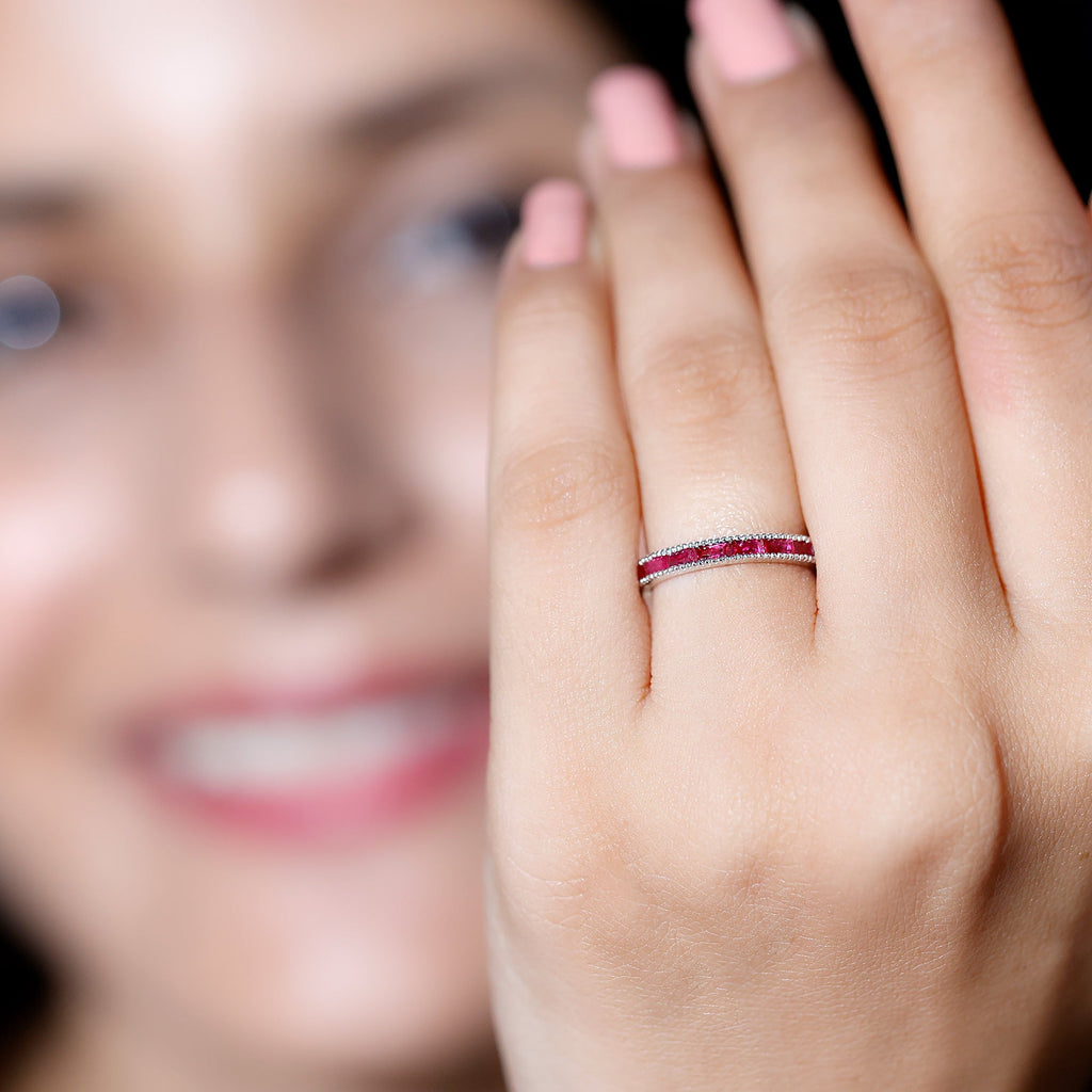 Natural Baguette Ruby Half Eternity Ring for Women