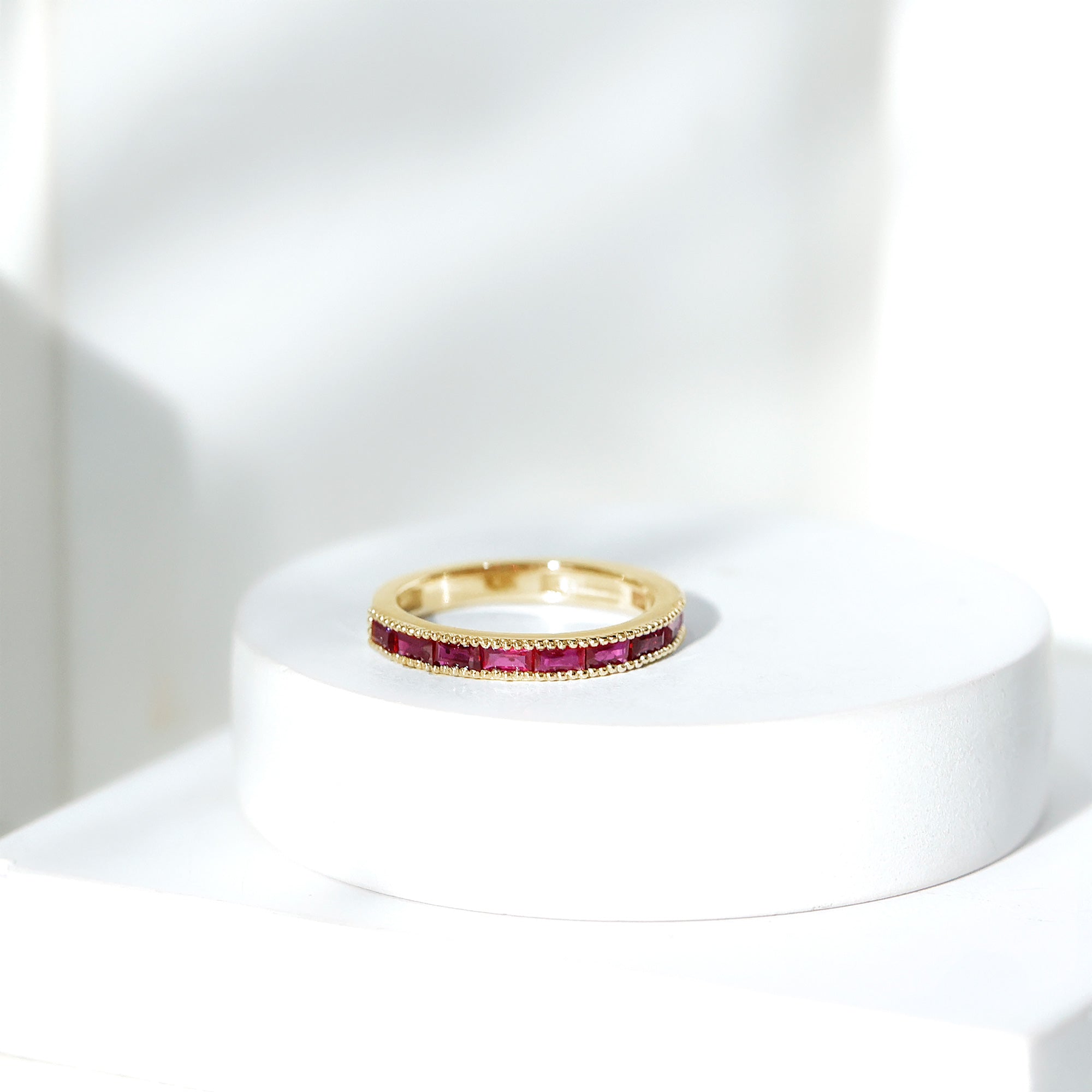 Natural Baguette Ruby Half Eternity Ring for Women