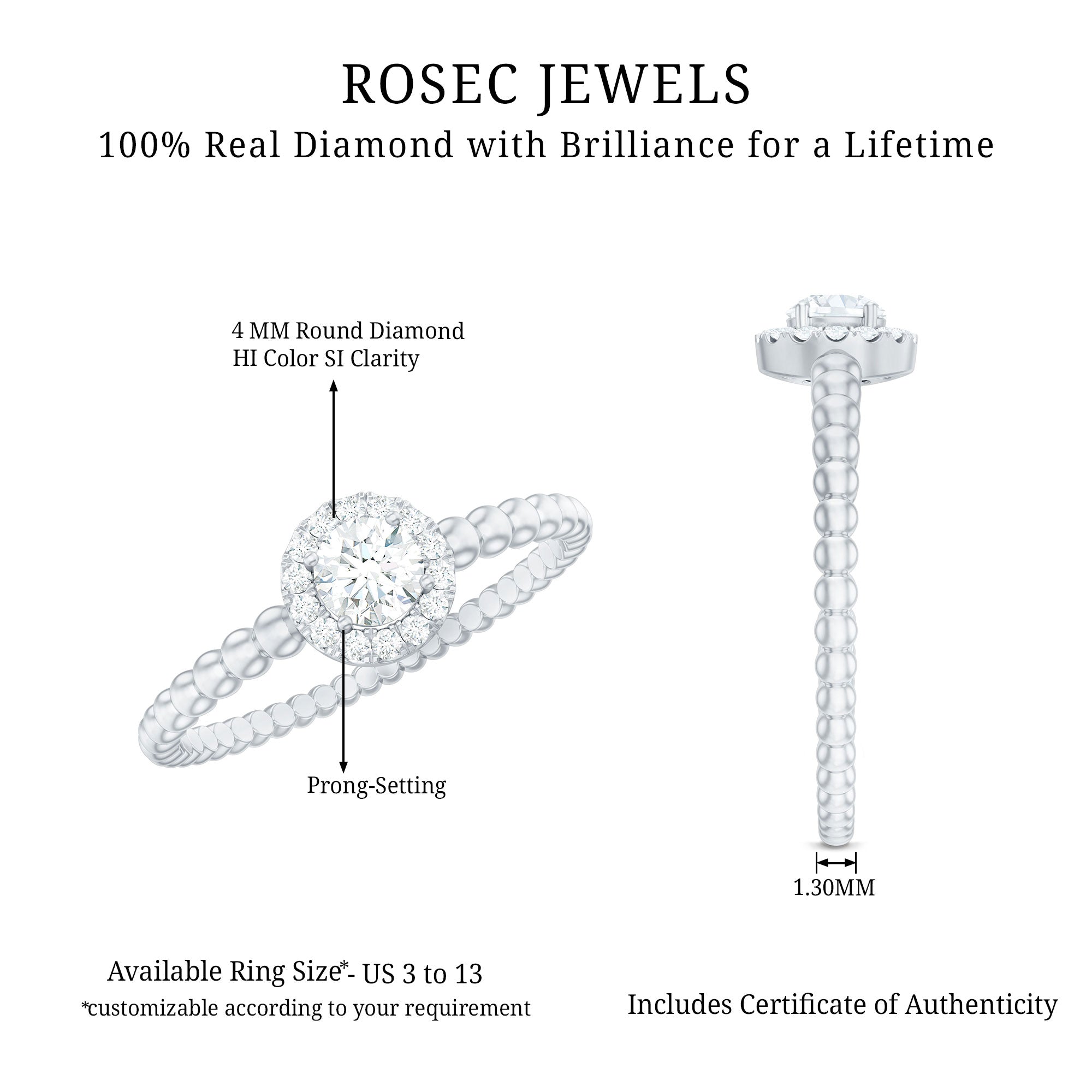 Certified Real Diamond Promise Ring with Bubble Shank