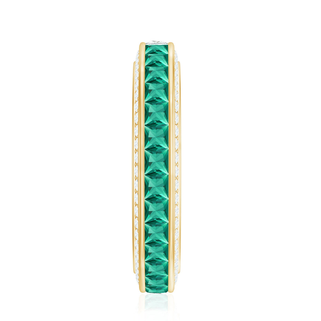 Certified Princess Cut Lab Grown Emerald Eternity Wedding Band in Channel Setting