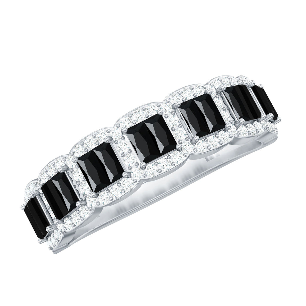 Baguette Cut Lab Grown Black and White Diamond Half Eternity Band