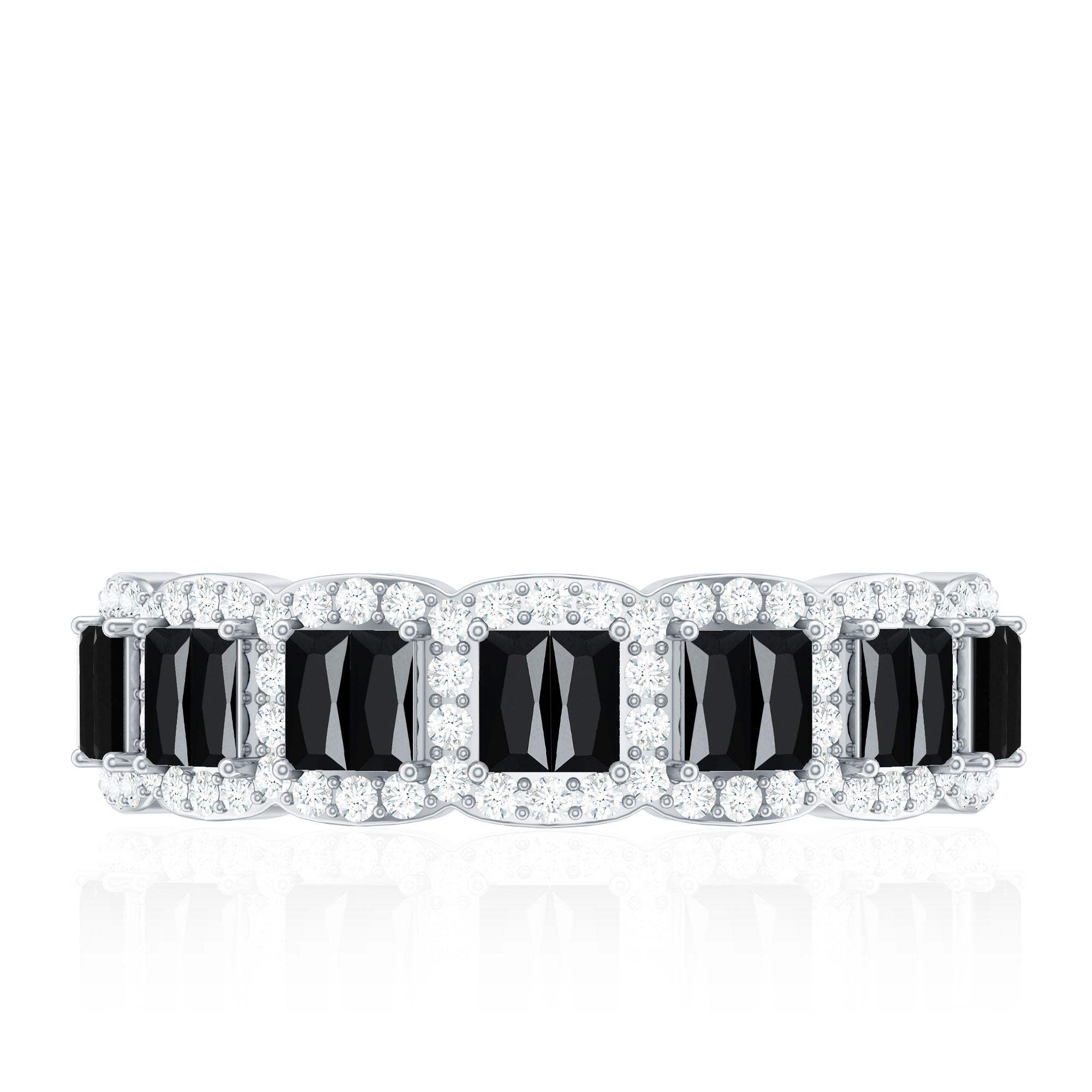 Baguette Cut Lab Grown Black and White Diamond Half Eternity Band