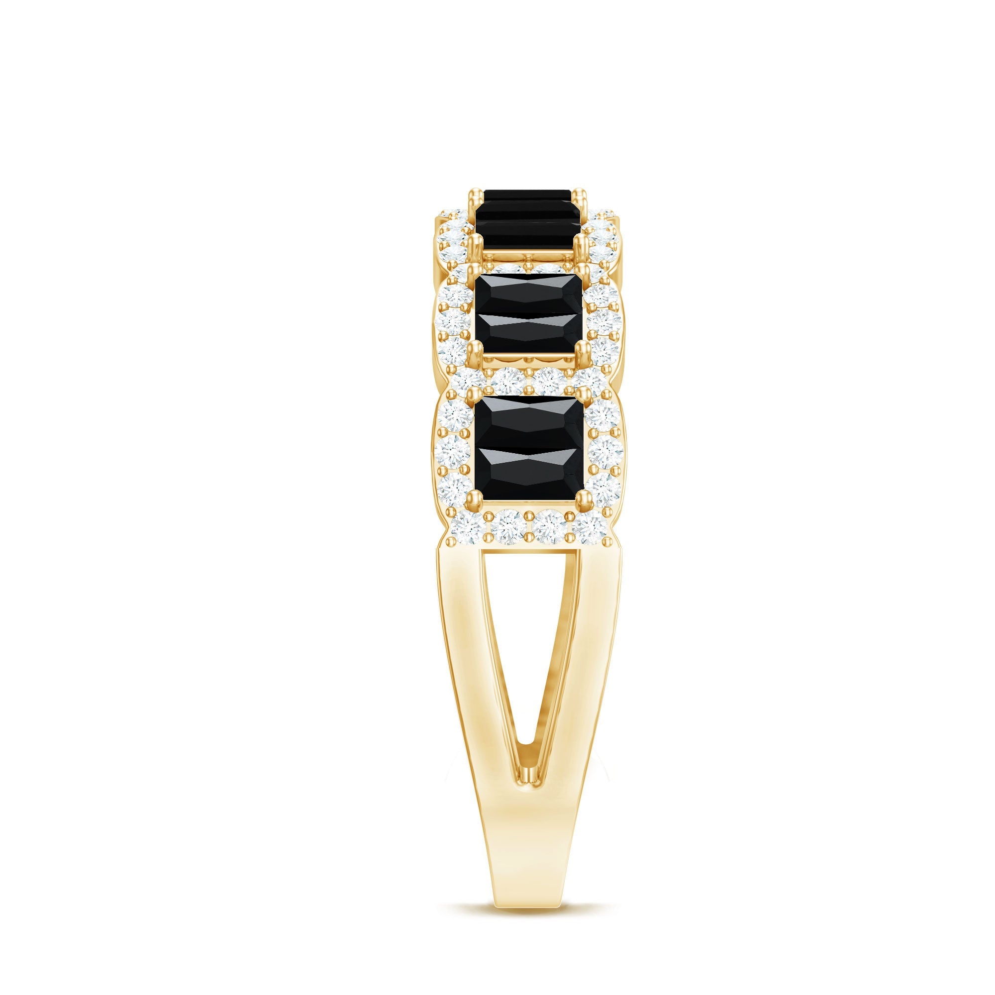 Baguette Cut Lab Grown Black and White Diamond Half Eternity Band