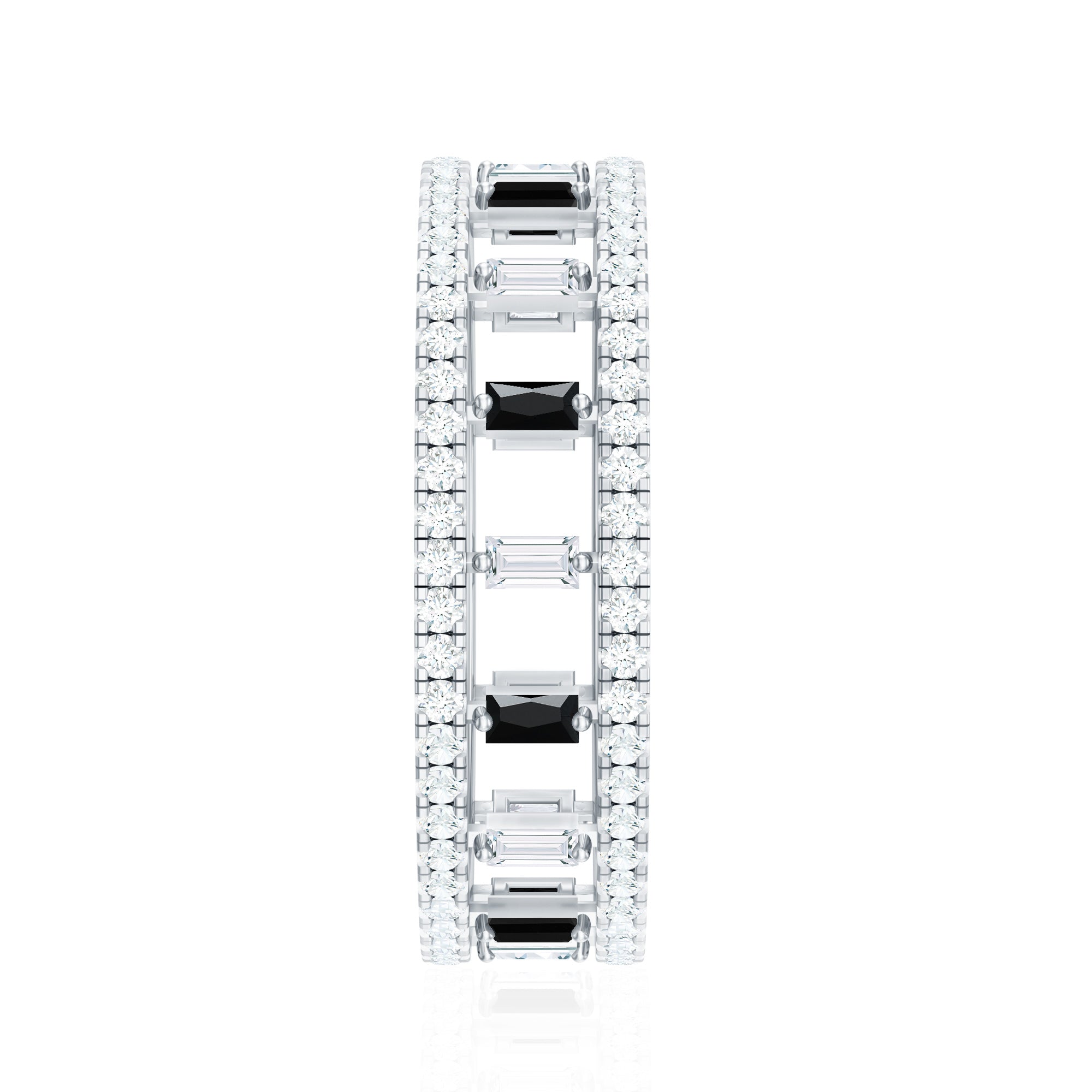Baguette Cut Black Spinel and Moissanite Wedding Band for Women