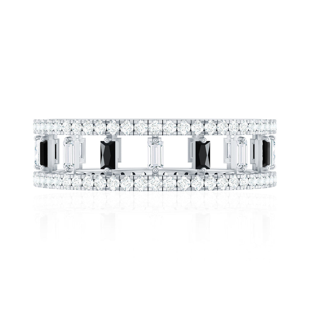Baguette Cut Black Spinel and Moissanite Wedding Band for Women