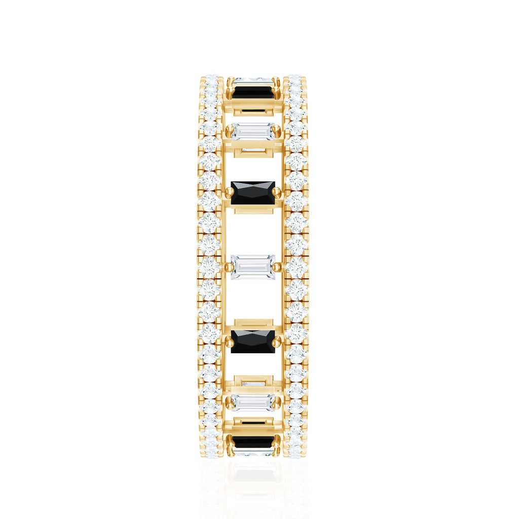 Baguette Cut Black Spinel and Moissanite Wedding Band for Women
