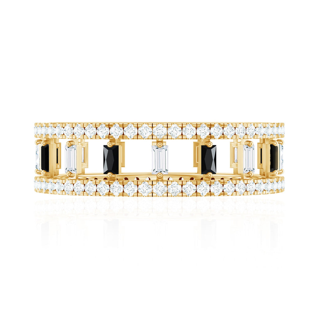 Baguette Cut Black Spinel and Moissanite Wedding Band for Women