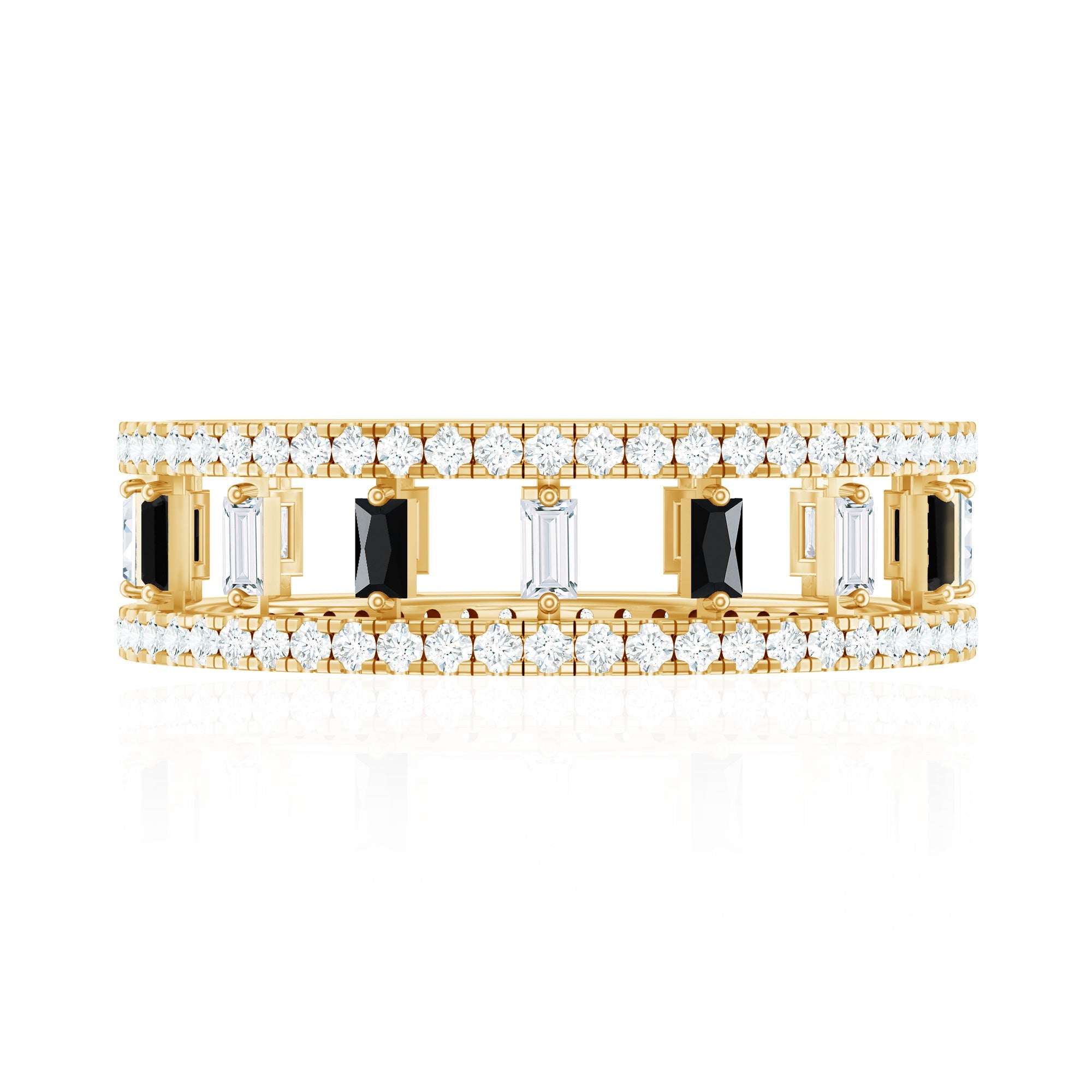 Baguette Cut Black Spinel and Moissanite Wedding Band for Women