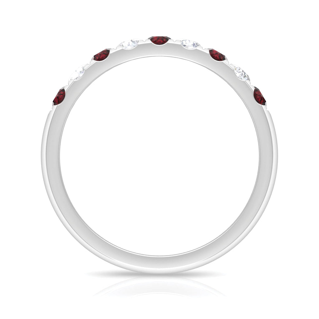 Genuine Garnet Diamond Half Eternity Wedding Ring