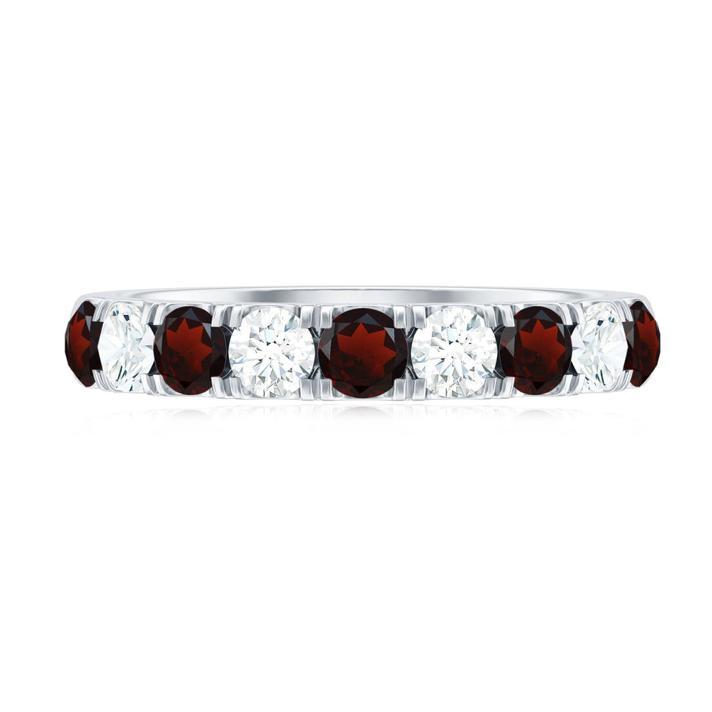 Genuine Garnet Diamond Half Eternity Wedding Ring