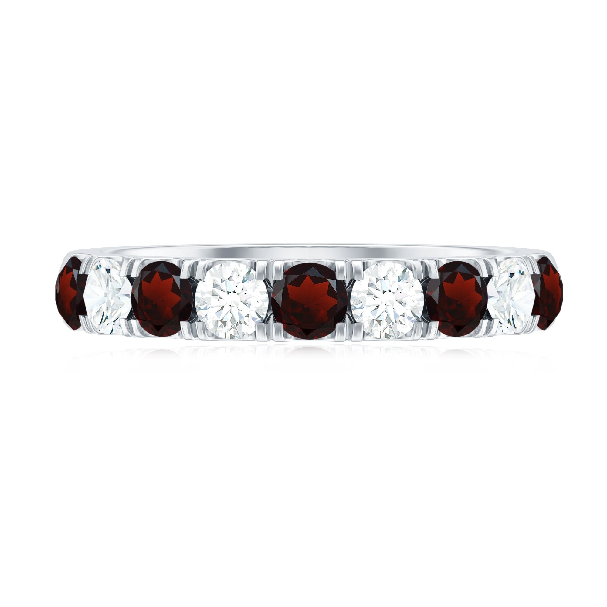 Genuine Garnet Diamond Half Eternity Wedding Ring