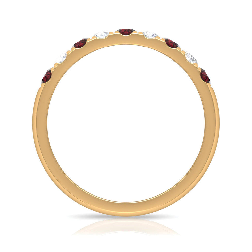 Genuine Garnet Diamond Half Eternity Wedding Ring
