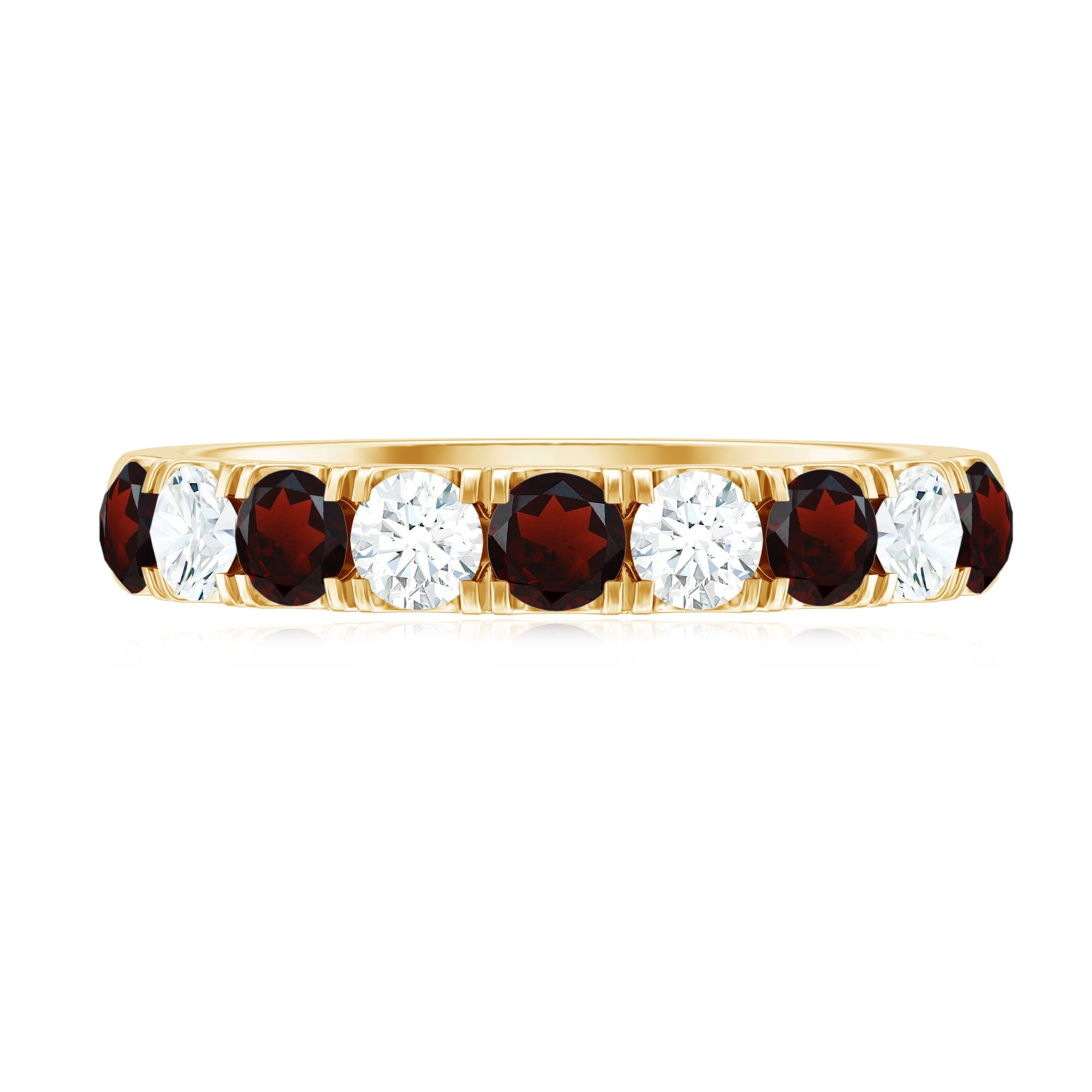 Genuine Garnet Diamond Half Eternity Wedding Ring