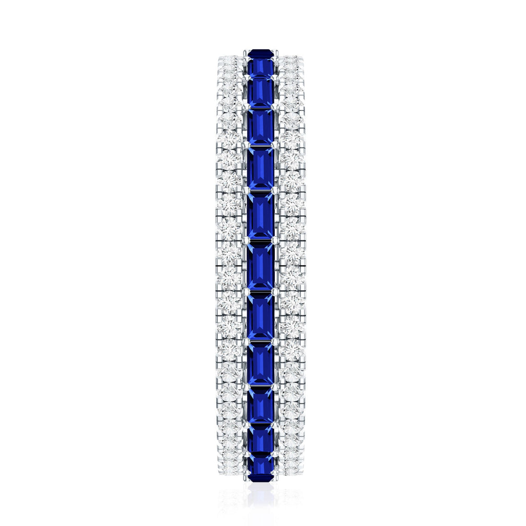Baguette Cut Lab Grown Blue Sapphire and Moissanite Wedding Band