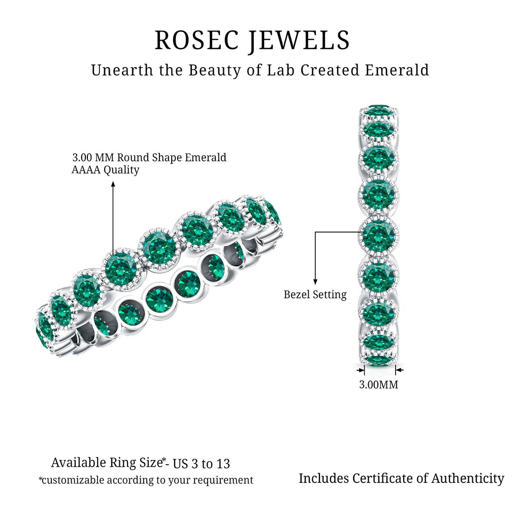 Certified Lab Created Emerald Full Eternity Band Ring in Bezel Setting