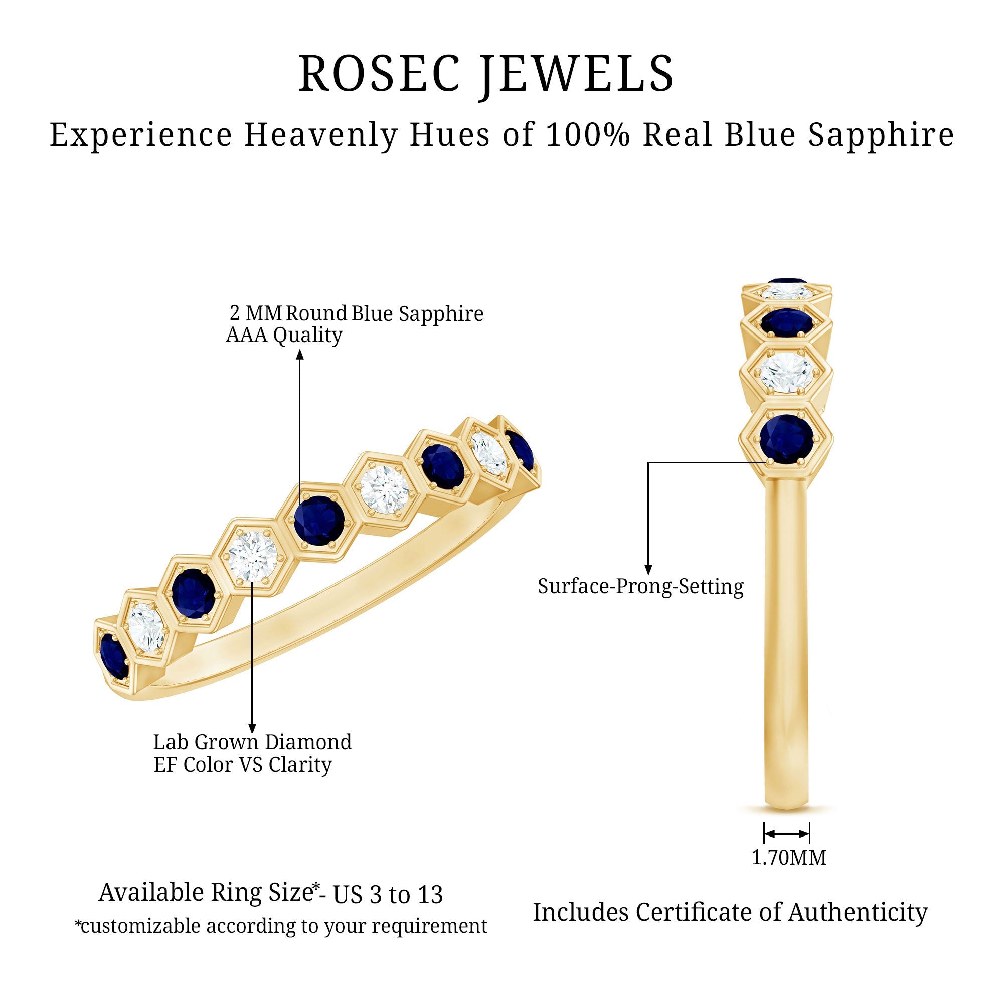 Art Deco Inspired Blue Sapphire and Diamond Geometric Half Eternity Ring