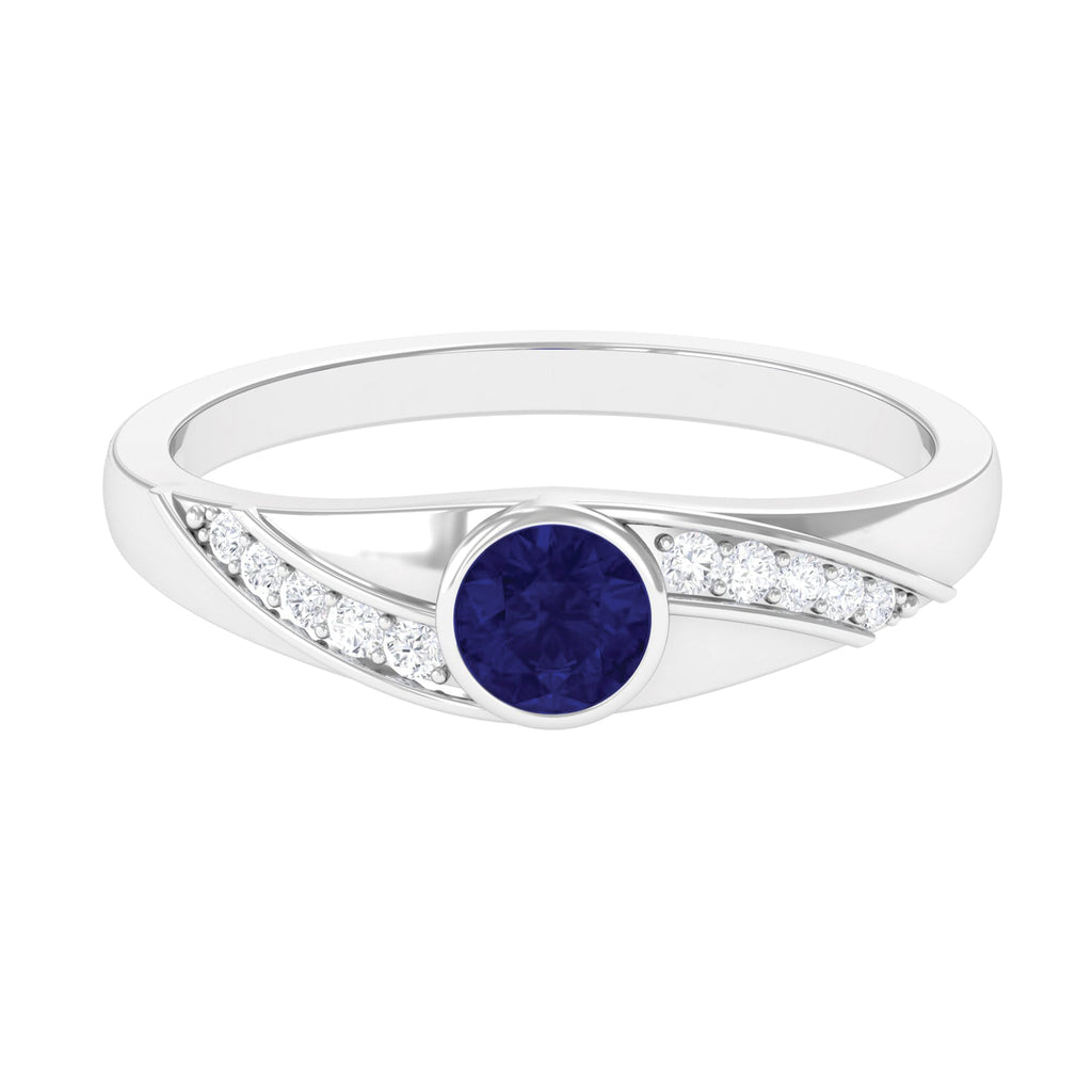 Bezel Set Blue Sapphire and Diamond Engagement Ring for Men