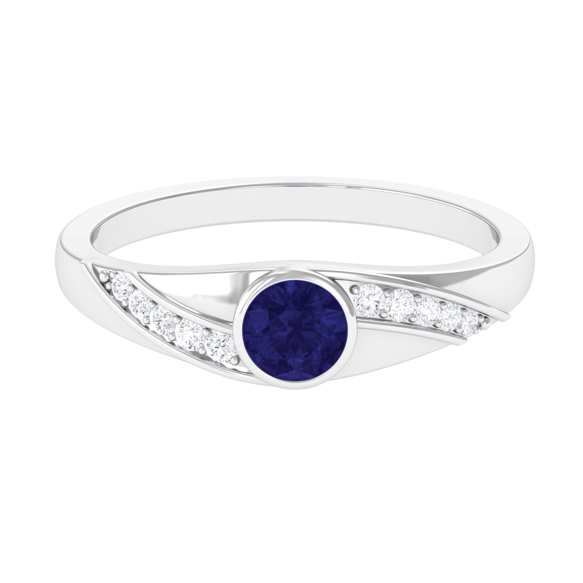 Bezel Set Blue Sapphire and Diamond Engagement Ring for Men