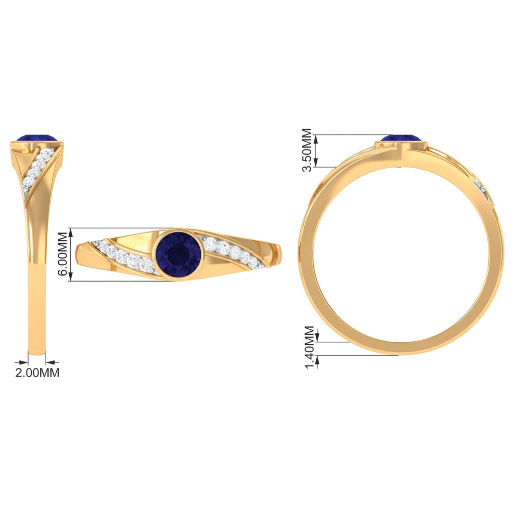 Bezel Set Blue Sapphire and Diamond Engagement Ring for Men