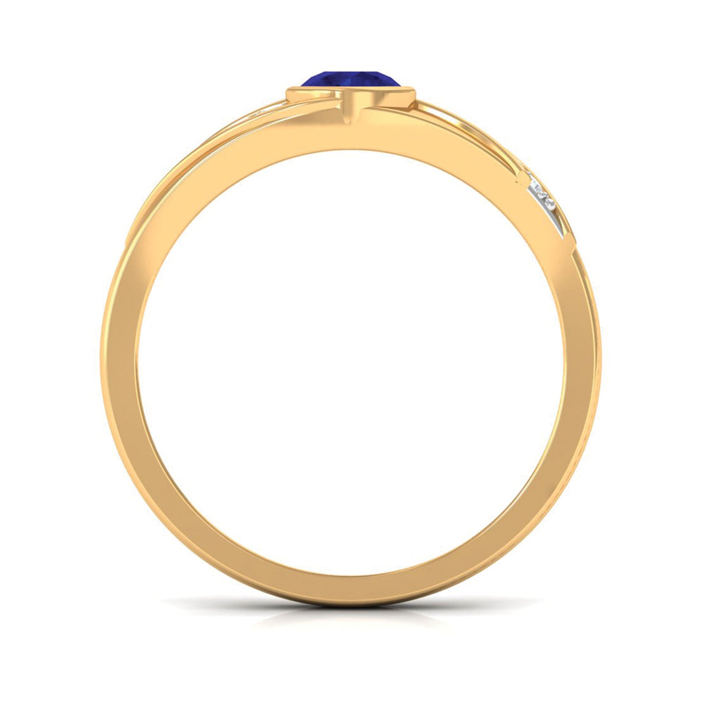 Bezel Set Blue Sapphire and Diamond Engagement Ring for Men
