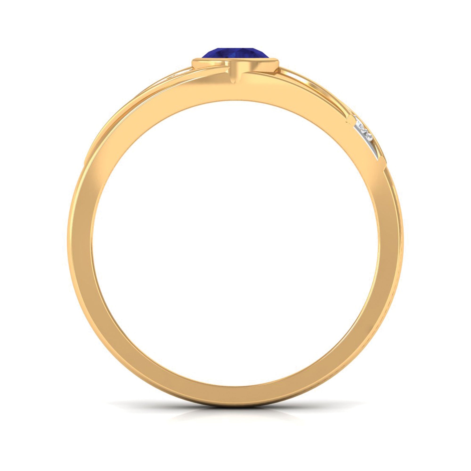 Bezel Set Blue Sapphire and Diamond Engagement Ring for Men