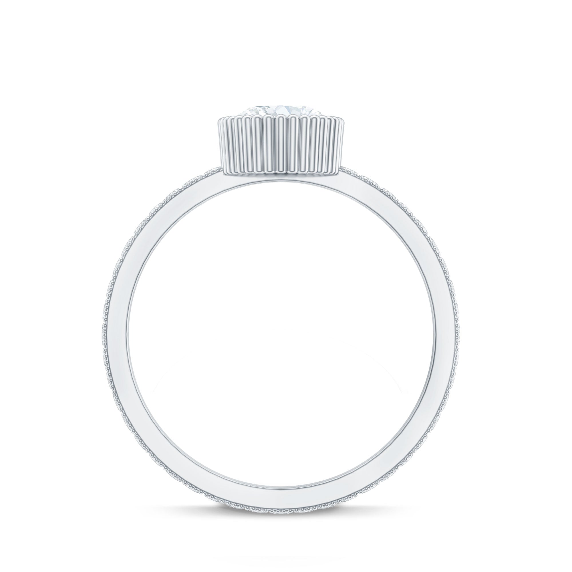 Solitaire Moissanite Oval Engagement Ring with Beaded Detailing