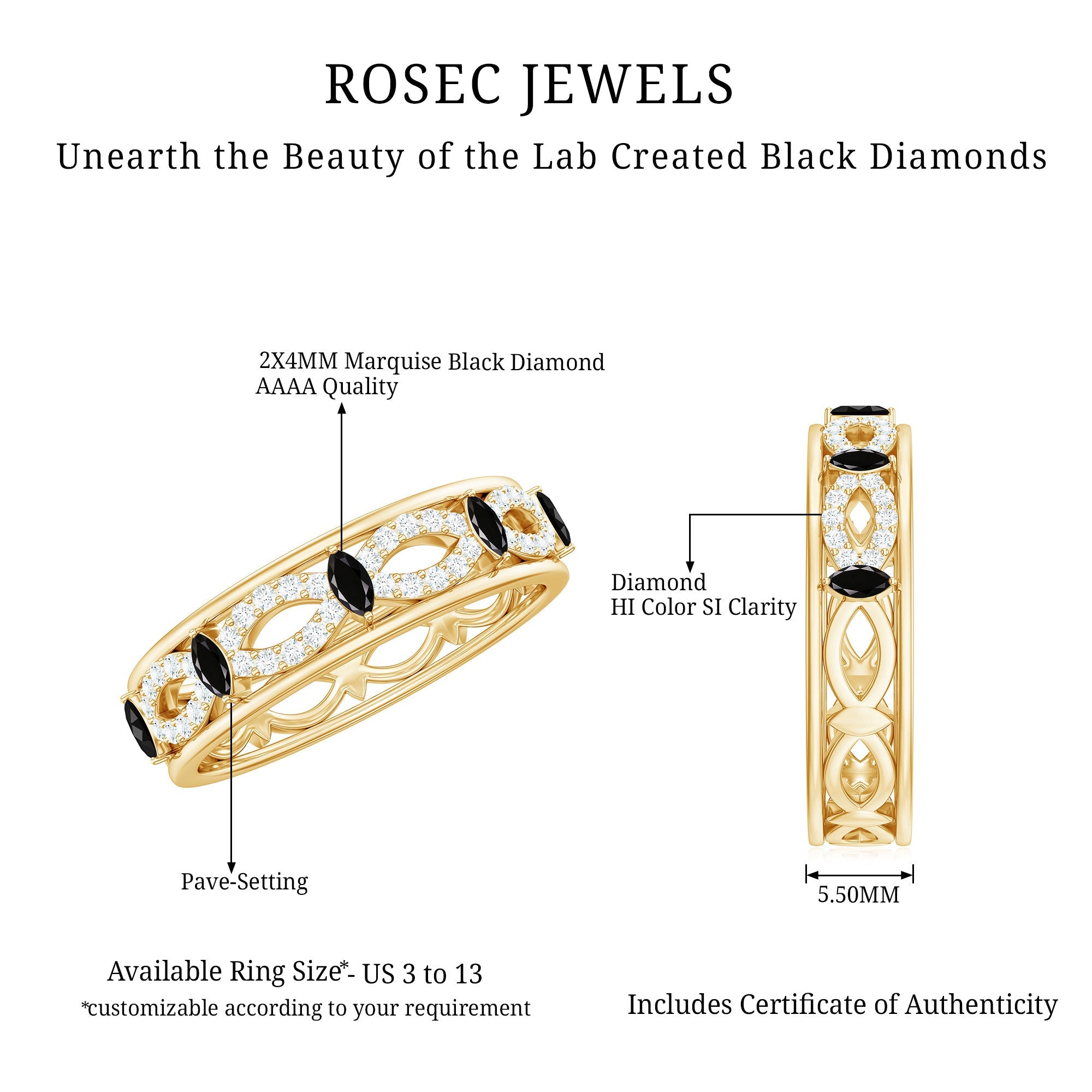 Certified Lab Grown Black and White Diamond Infinity Band Ring