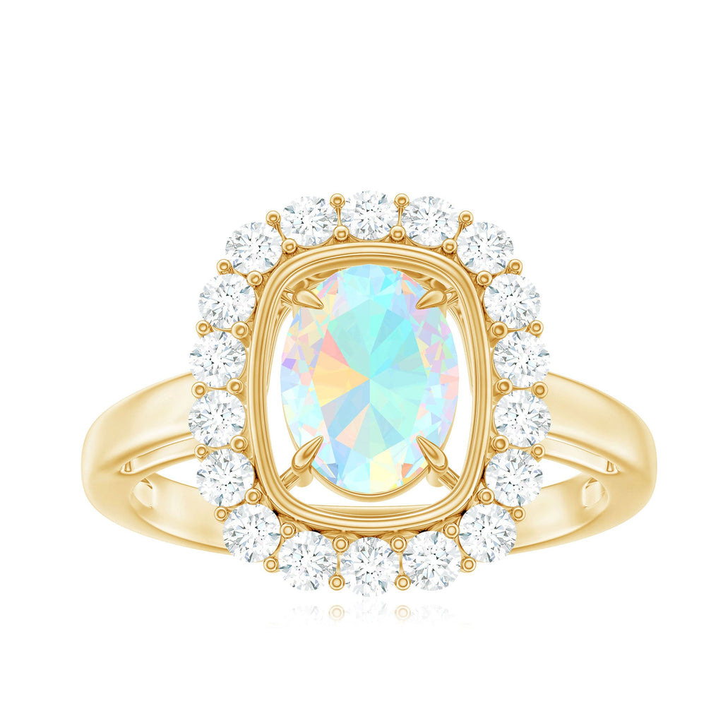 6x8mm Oval Cut Ethiopian Opal Halo Engagement Ring with Moissanite