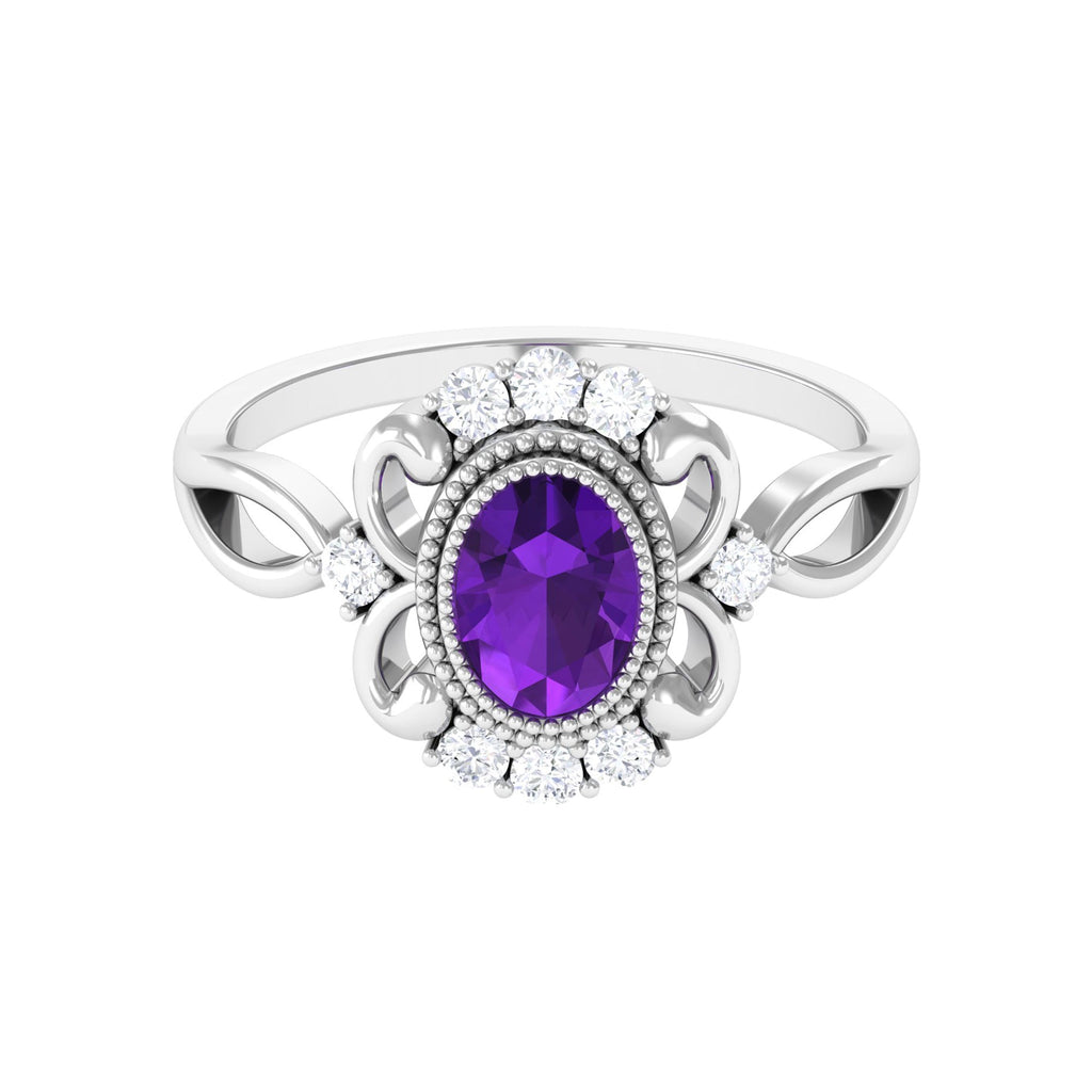 Vintage Inspired 1 Carat Amethyst Oval Engagement Ring with Diamond
