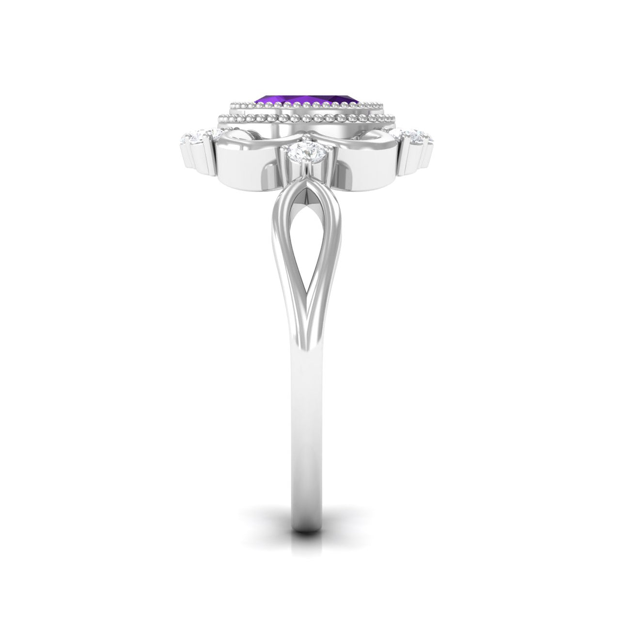 Vintage Inspired 1 Carat Amethyst Oval Engagement Ring with Diamond