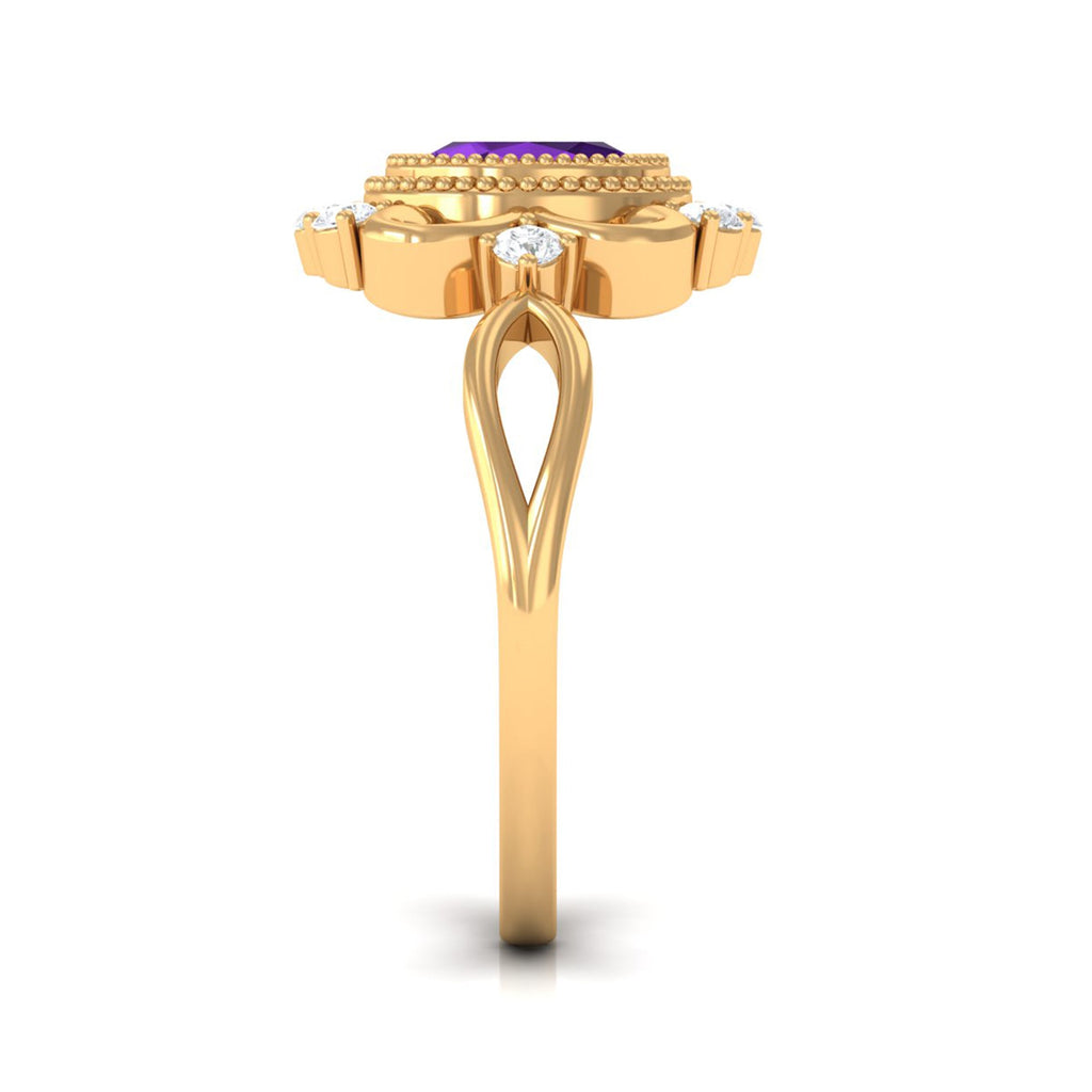 Vintage Inspired 1 Carat Amethyst Oval Engagement Ring with Diamond