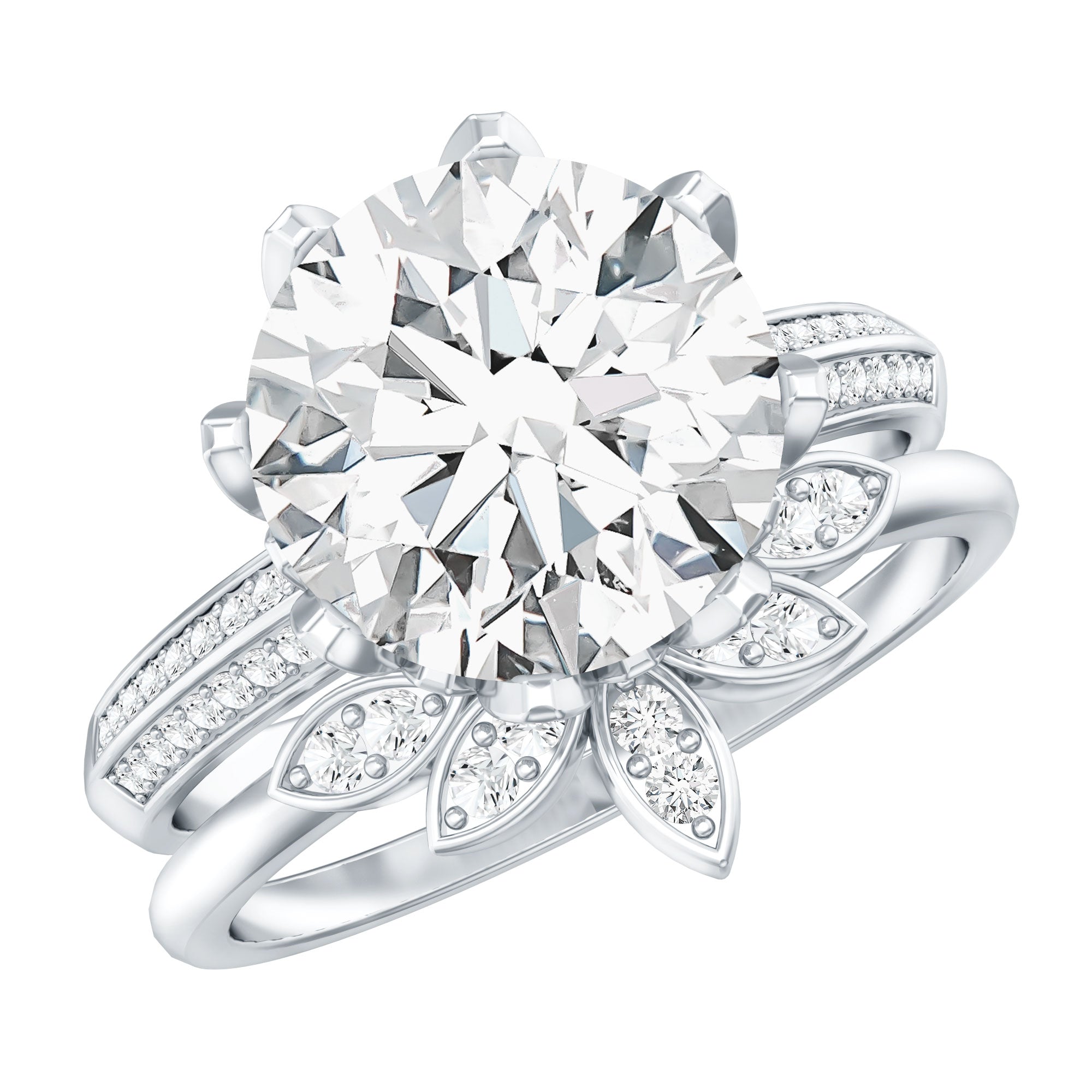 Cubic Zirconia Floral Inspired Wedding Ring Set For Women