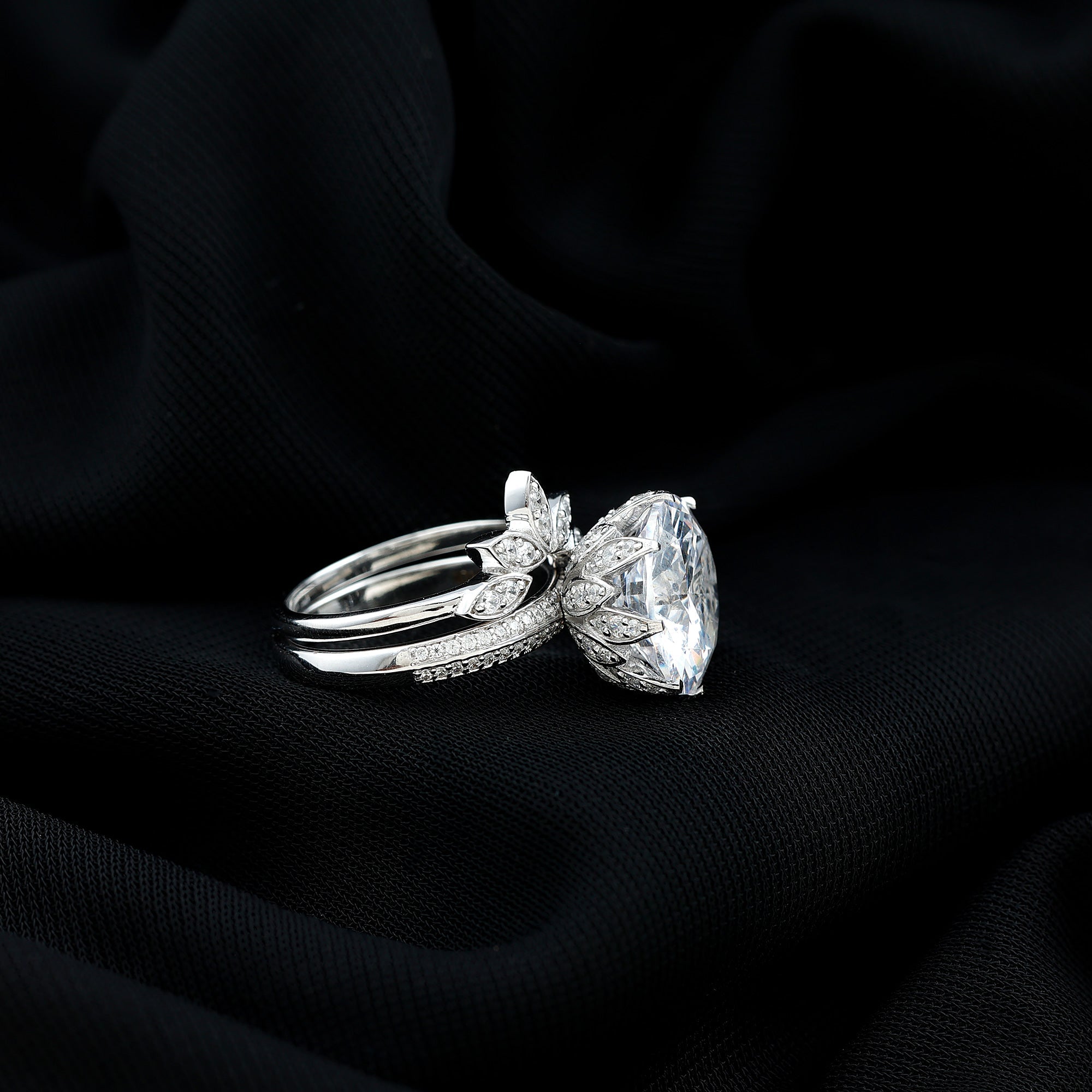 Cubic Zirconia Floral Inspired Wedding Ring Set For Women
