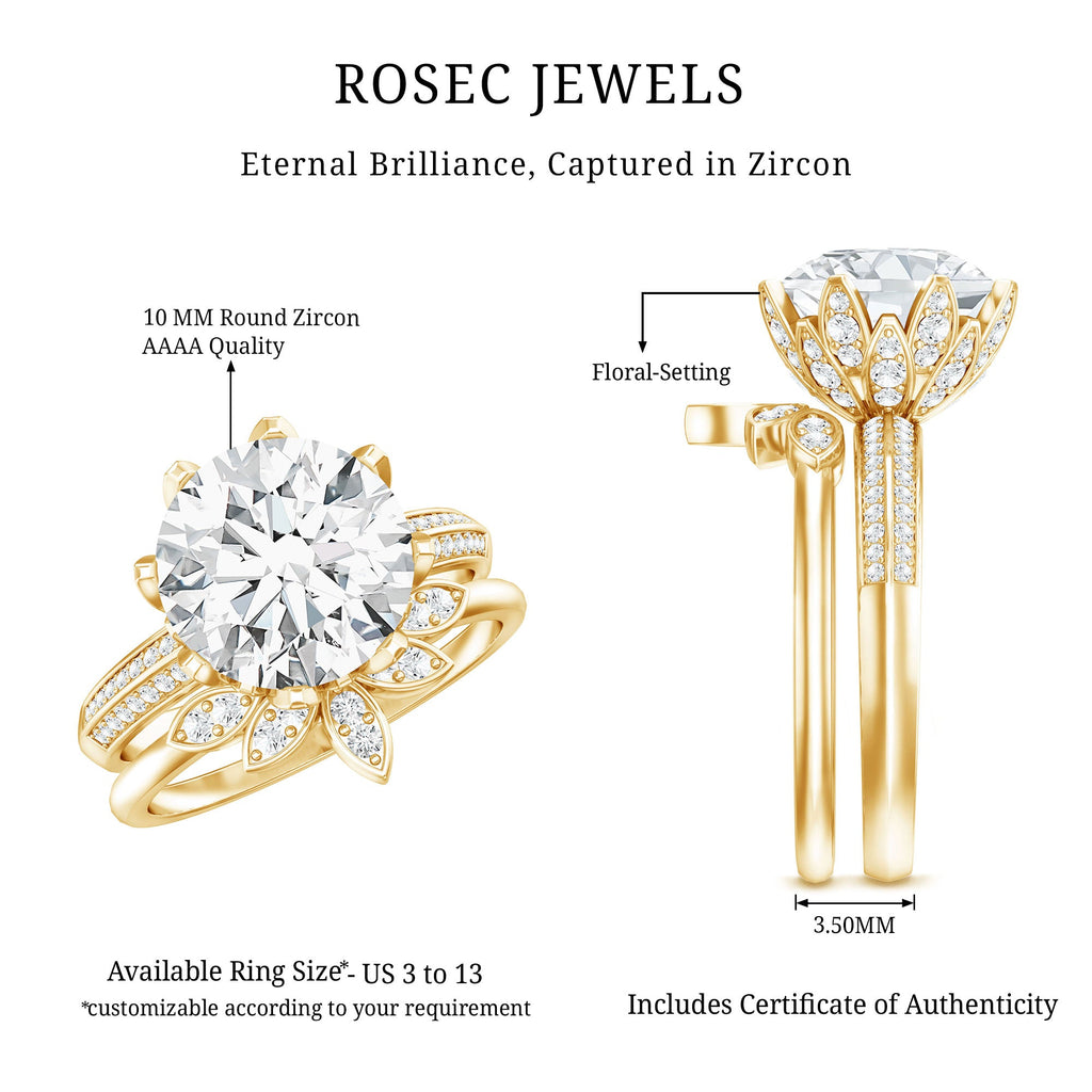 Cubic Zirconia Floral Inspired Wedding Ring Set For Women
